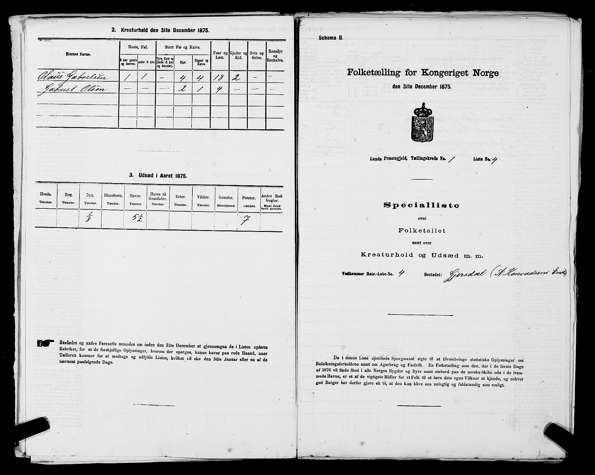 SAST, Folketelling 1875 for 1112P Lund prestegjeld, 1875, s. 56