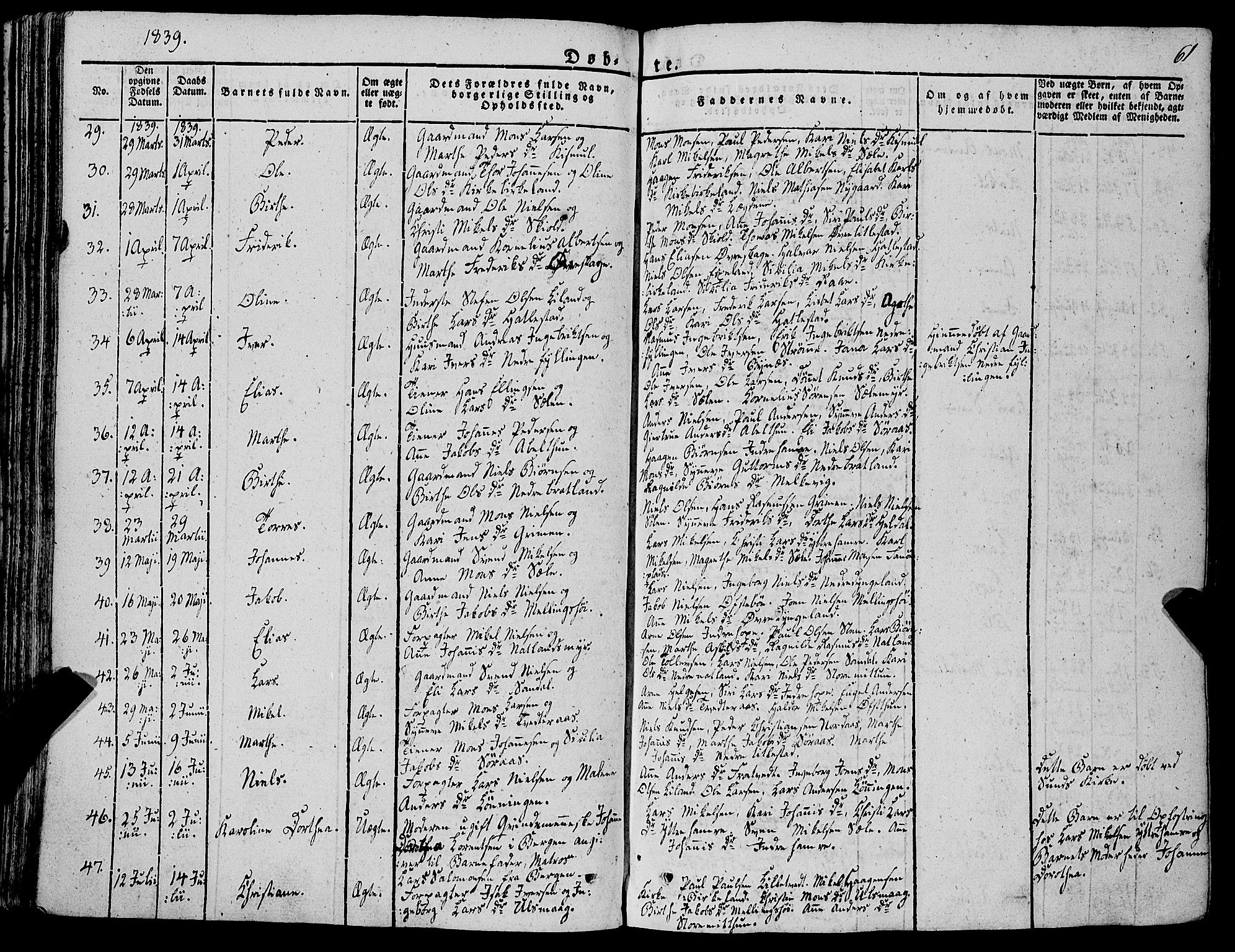 Fana Sokneprestembete, AV/SAB-A-75101/H/Haa/Haaa/L0008: Ministerialbok nr. A 8, 1829-1851, s. 61