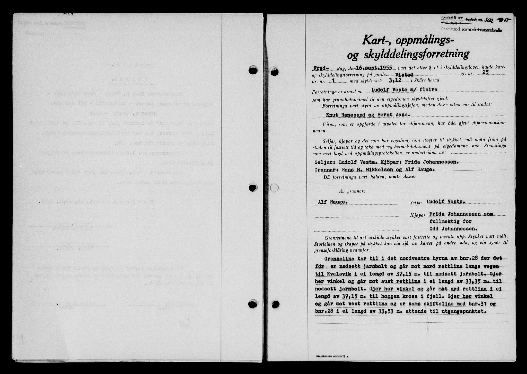 Karmsund sorenskriveri, SAST/A-100311/01/II/IIB/L0117: Pantebok nr. 97Aa, 1955-1955, Dagboknr: 3132/1955