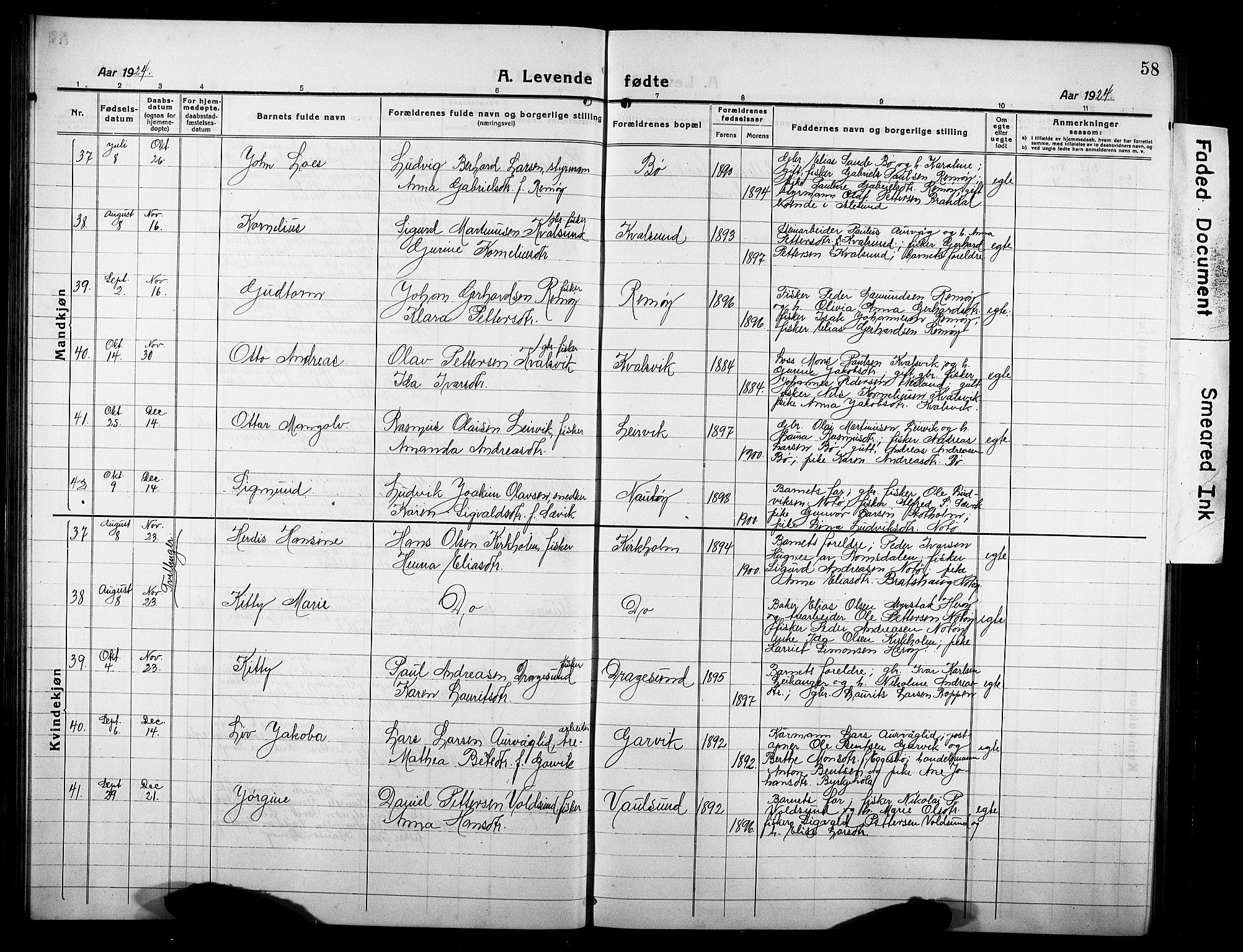 Ministerialprotokoller, klokkerbøker og fødselsregistre - Møre og Romsdal, AV/SAT-A-1454/507/L0084: Klokkerbok nr. 507C07, 1919-1932, s. 58