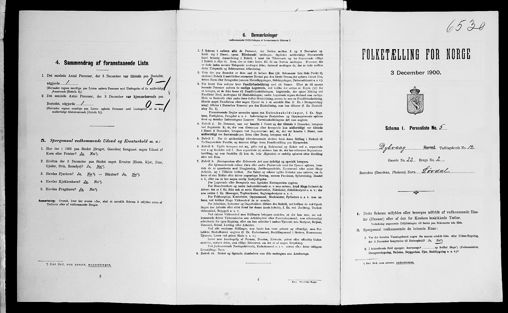 SAK, Folketelling 1900 for 0915 Dypvåg herred, 1900, s. 1244