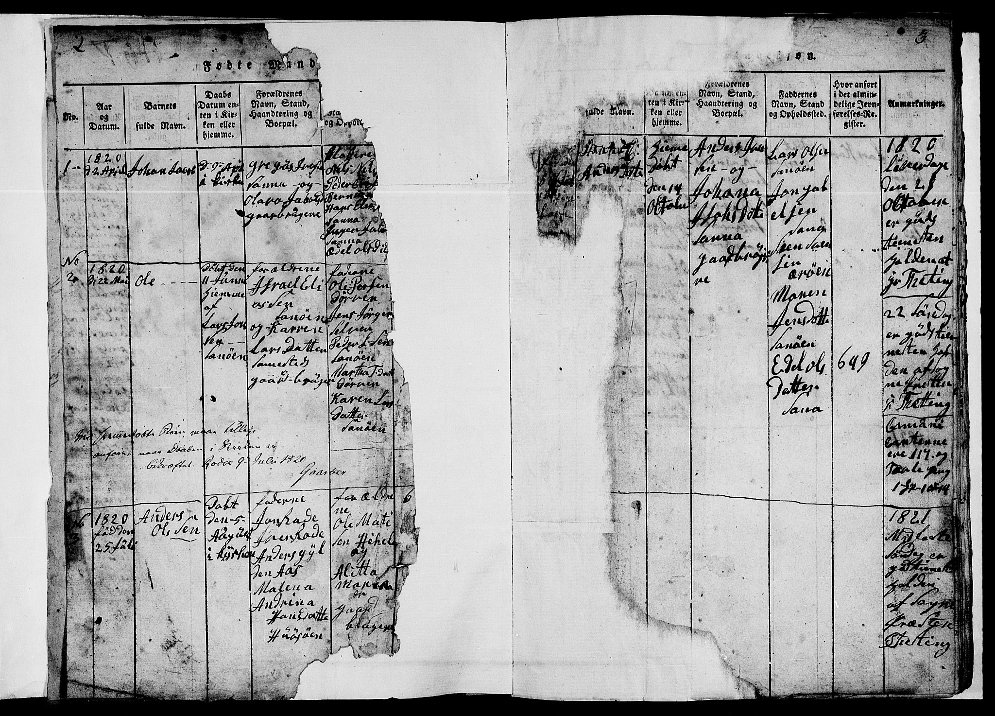 Ministerialprotokoller, klokkerbøker og fødselsregistre - Nordland, AV/SAT-A-1459/840/L0581: Klokkerbok nr. 840C01, 1820-1873, s. 2-3