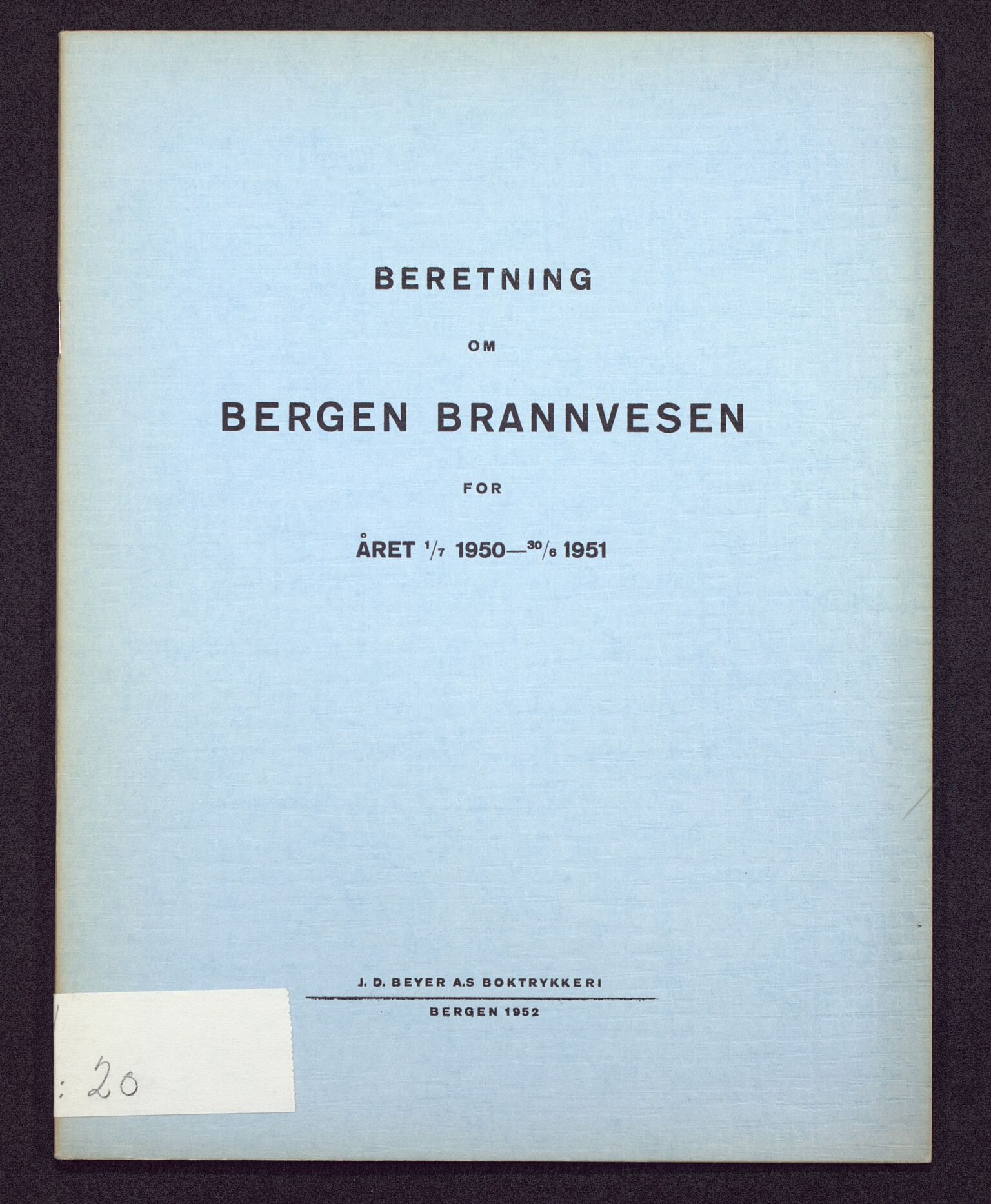 Bergen kommune. Brannvesenet (1863-1971), BBA/A-1181/X/Xa/L0020: Årsberetning, 1950-1951