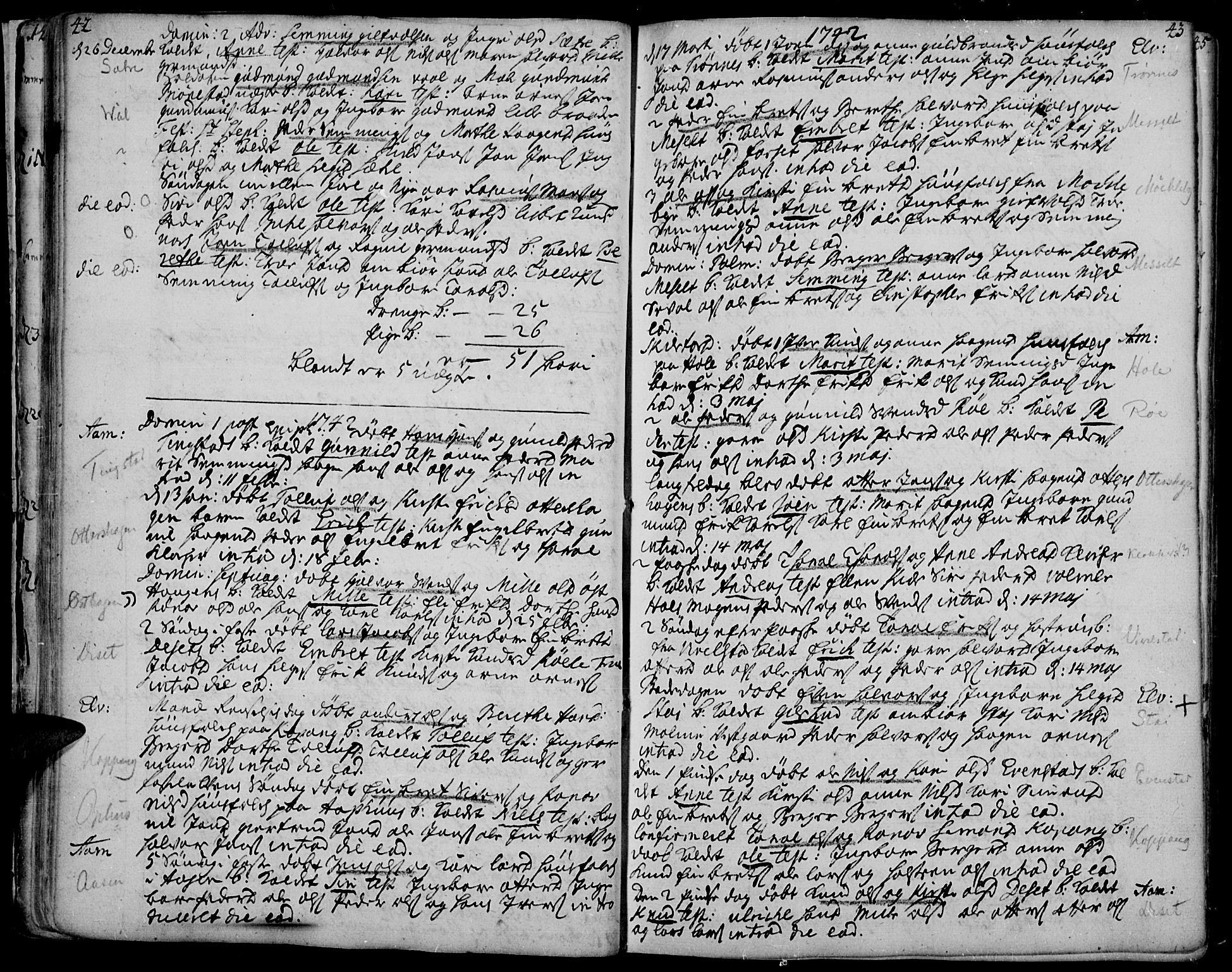 Åmot prestekontor, Hedmark, AV/SAH-PREST-056/H/Ha/Haa/L0002: Ministerialbok nr. 2, 1734-1779, s. 42-43