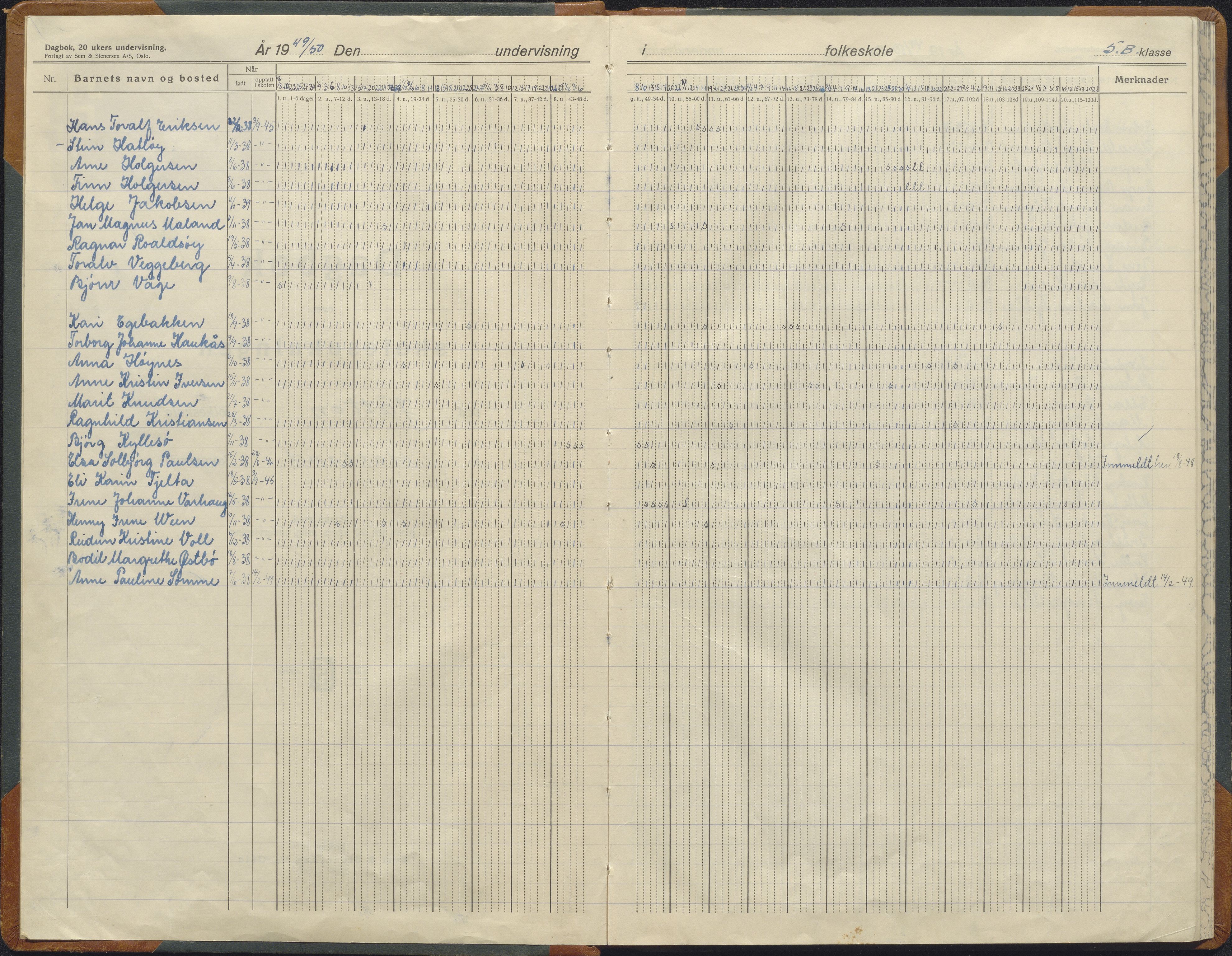 Hetland kommune. Jåtten skole, BYST/A-0148/G/Ga/L0013: Dagbok , 1949-1959