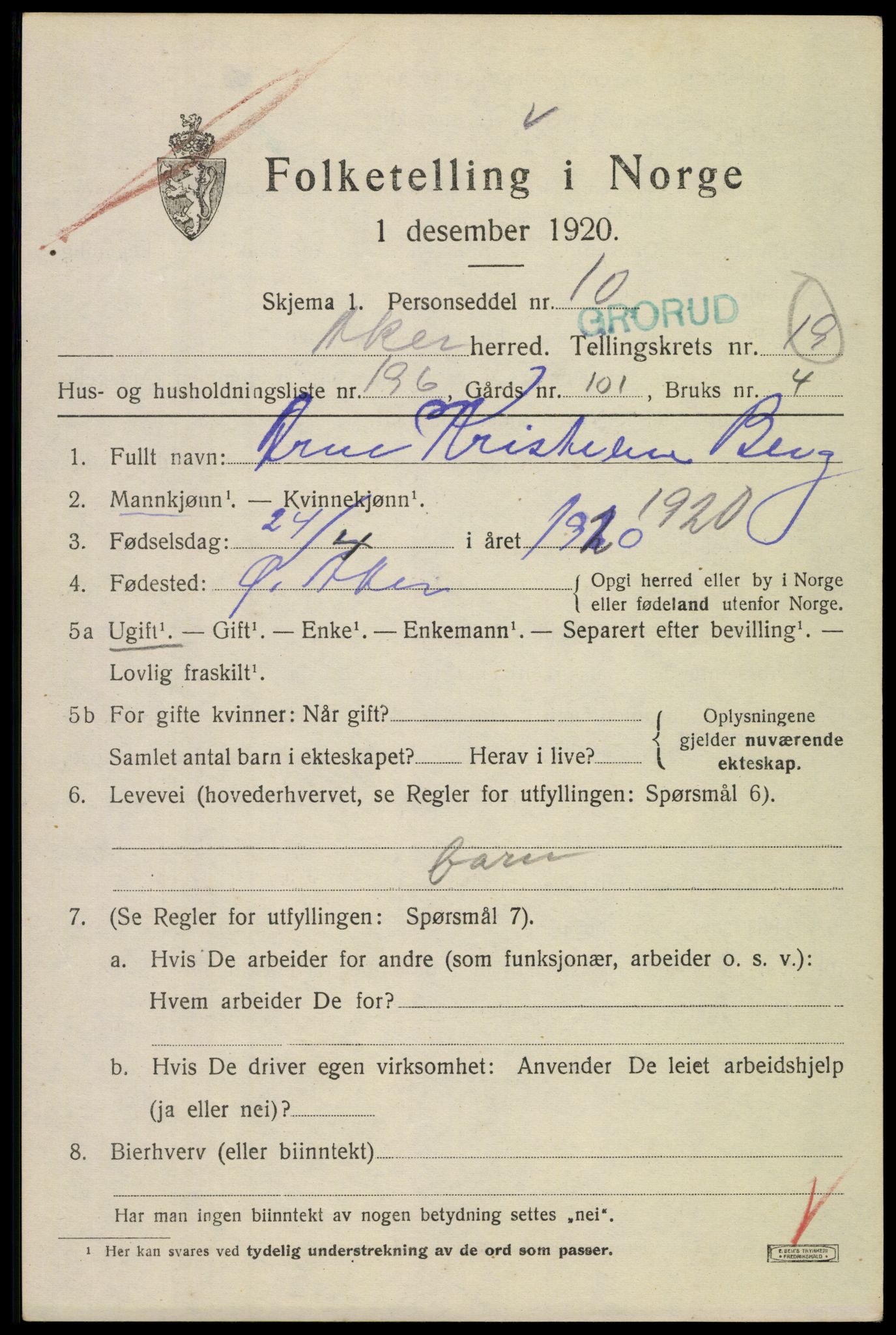 SAO, Folketelling 1920 for 0218 Aker herred, 1920, s. 121106