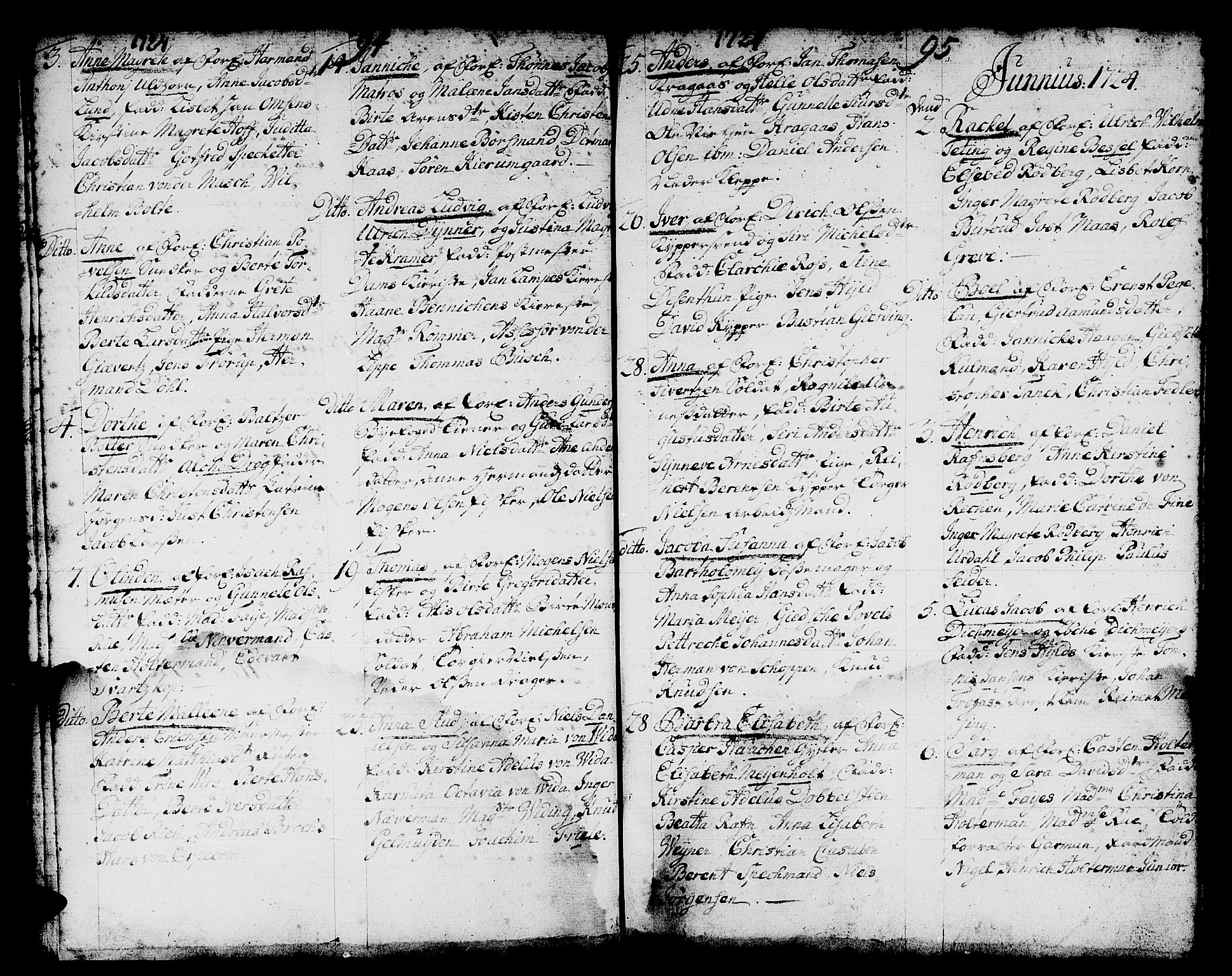 Domkirken sokneprestembete, AV/SAB-A-74801/H/Haa/L0001: Ministerialbok nr. A 1, 1719-1732, s. 94-95