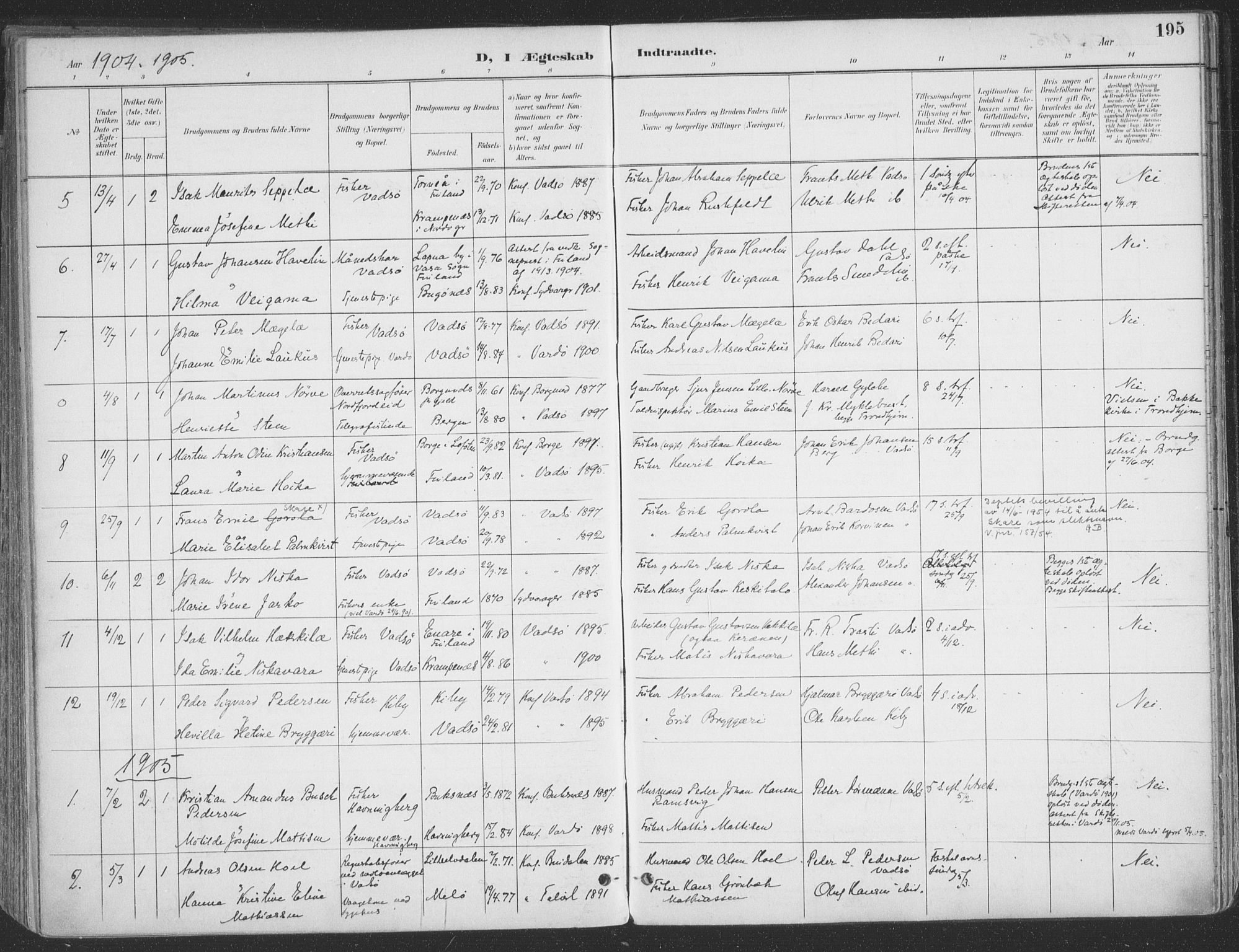 Vadsø sokneprestkontor, AV/SATØ-S-1325/H/Ha/L0007kirke: Ministerialbok nr. 7, 1896-1916, s. 195