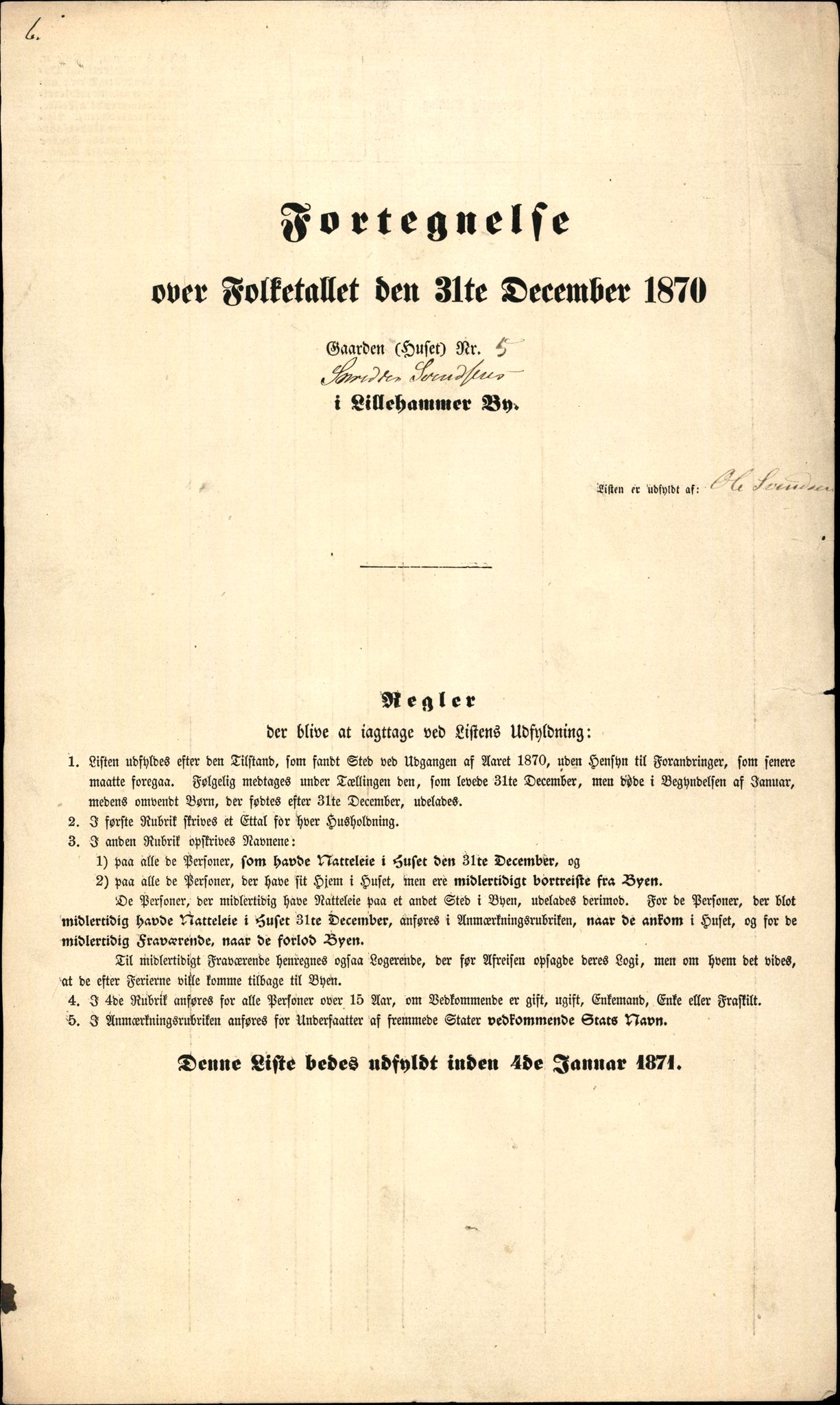 RA, Folketelling 1870 for 0501 Lillehammer kjøpstad, 1870, s. 6
