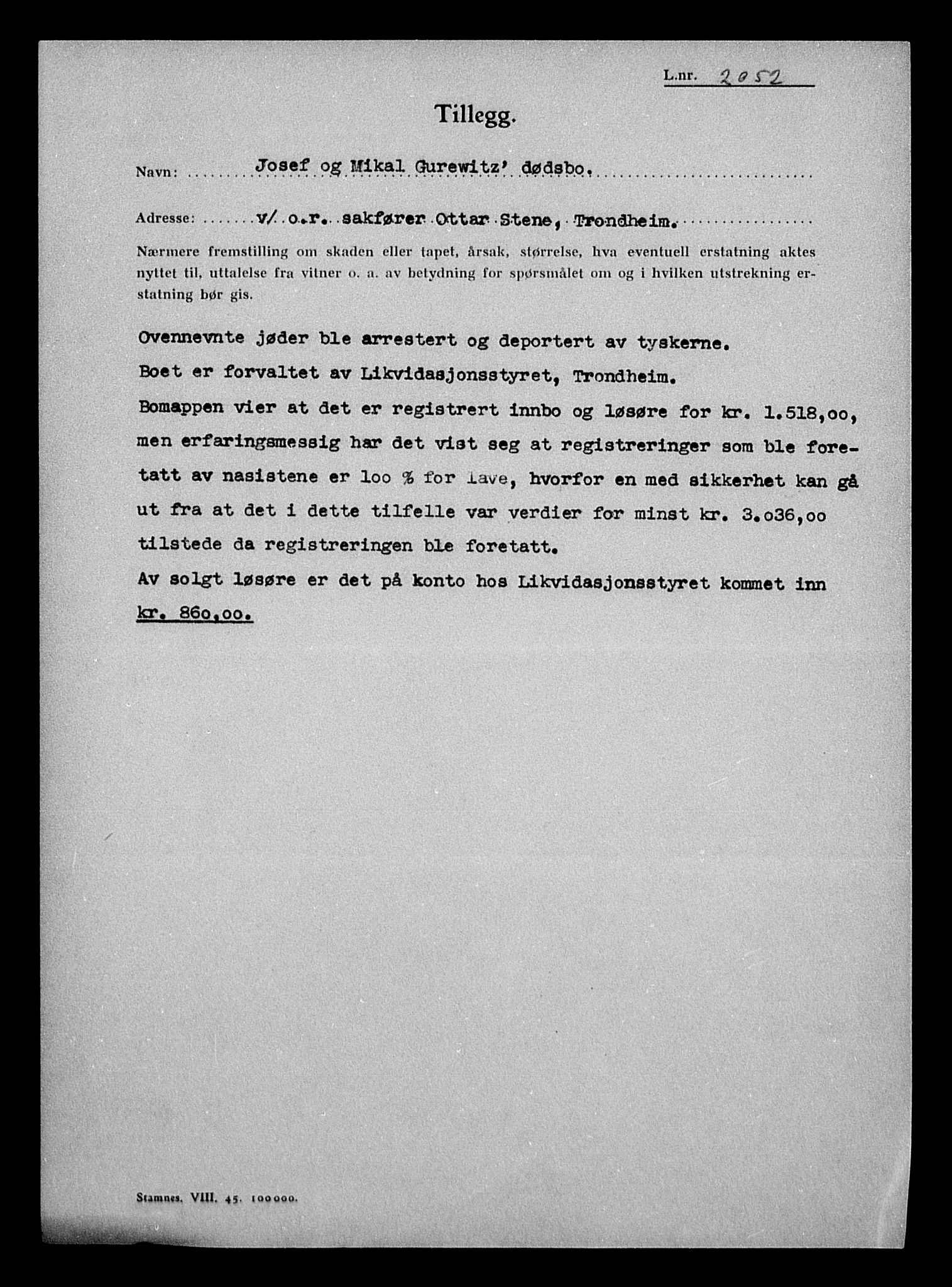 Justisdepartementet, Tilbakeføringskontoret for inndratte formuer, AV/RA-S-1564/H/Hc/Hca/L0895: --, 1945-1947, s. 662