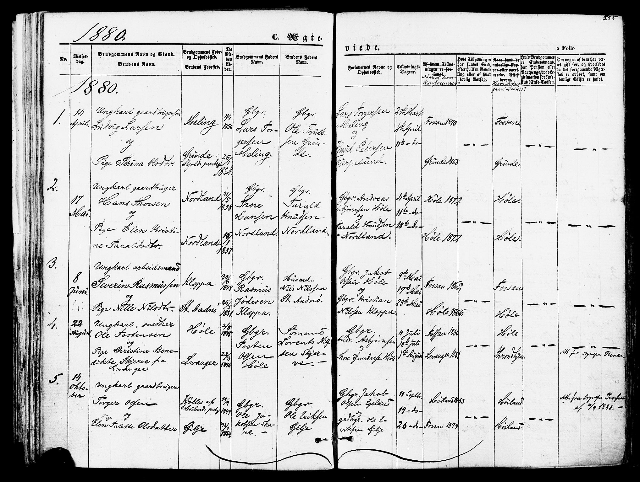 Høgsfjord sokneprestkontor, SAST/A-101624/H/Ha/Haa/L0002: Ministerialbok nr. A 2, 1855-1885, s. 255