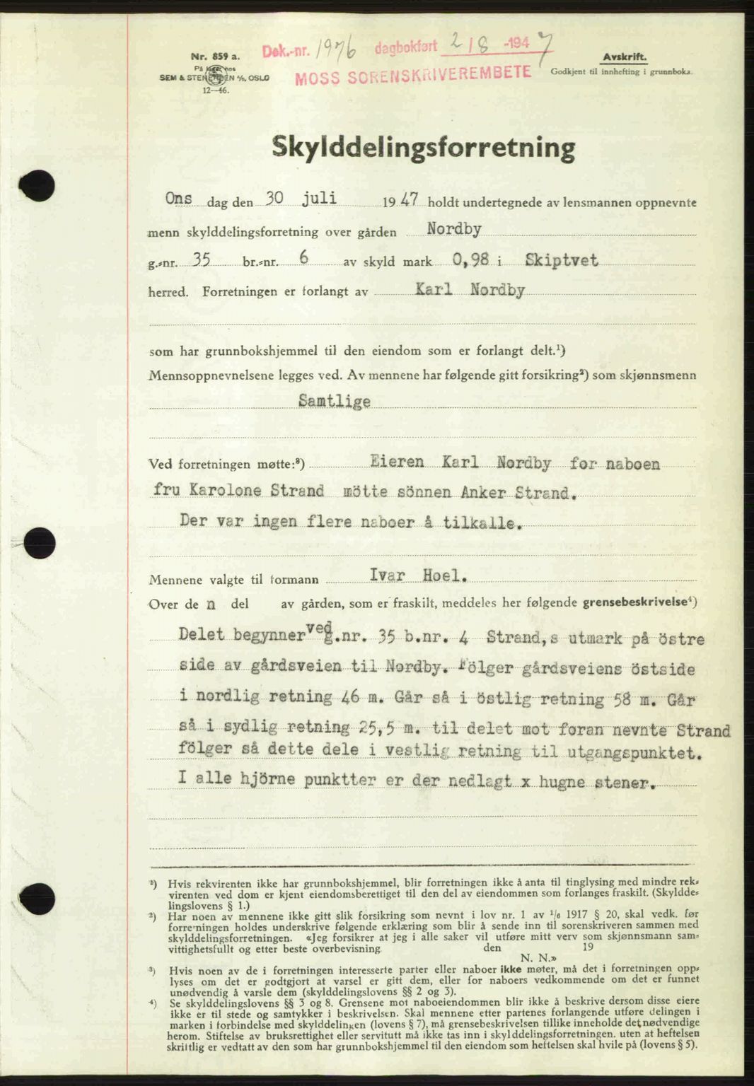 Moss sorenskriveri, SAO/A-10168: Pantebok nr. A2, 1947-1950, Dagboknr: 1976/1947