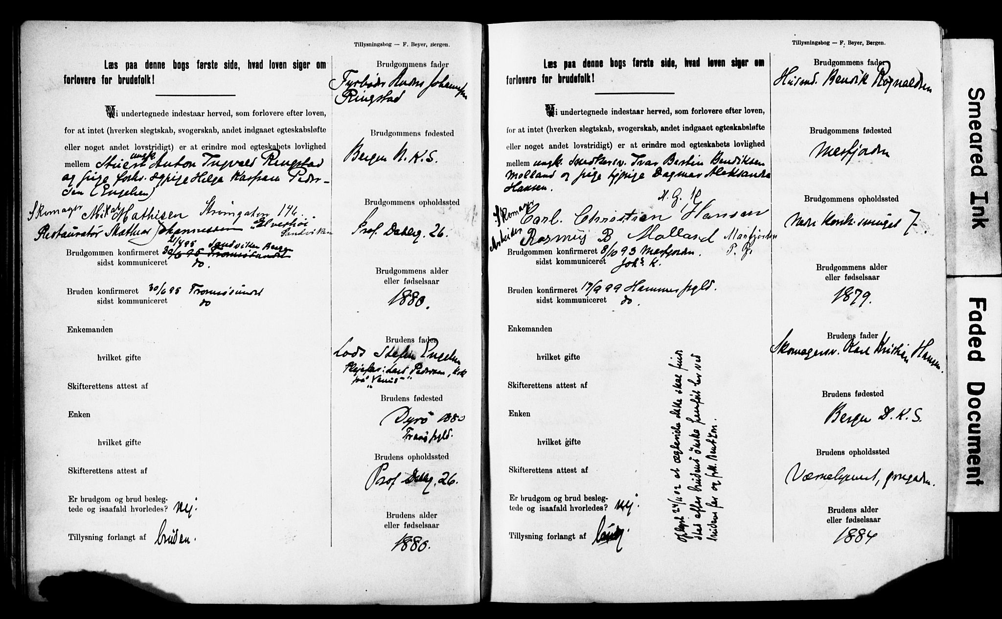 Mariakirken Sokneprestembete, AV/SAB-A-76901: Forlovererklæringer nr. II.5.2, 1901-1909, s. 39