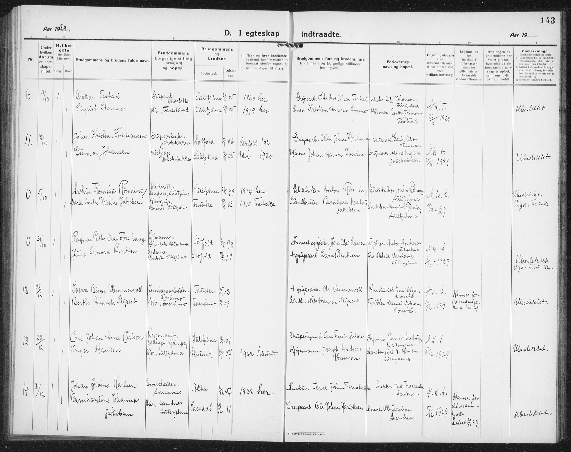 Ministerialprotokoller, klokkerbøker og fødselsregistre - Nordland, SAT/A-1459/850/L0718: Klokkerbok nr. 850C02, 1921-1941, s. 143