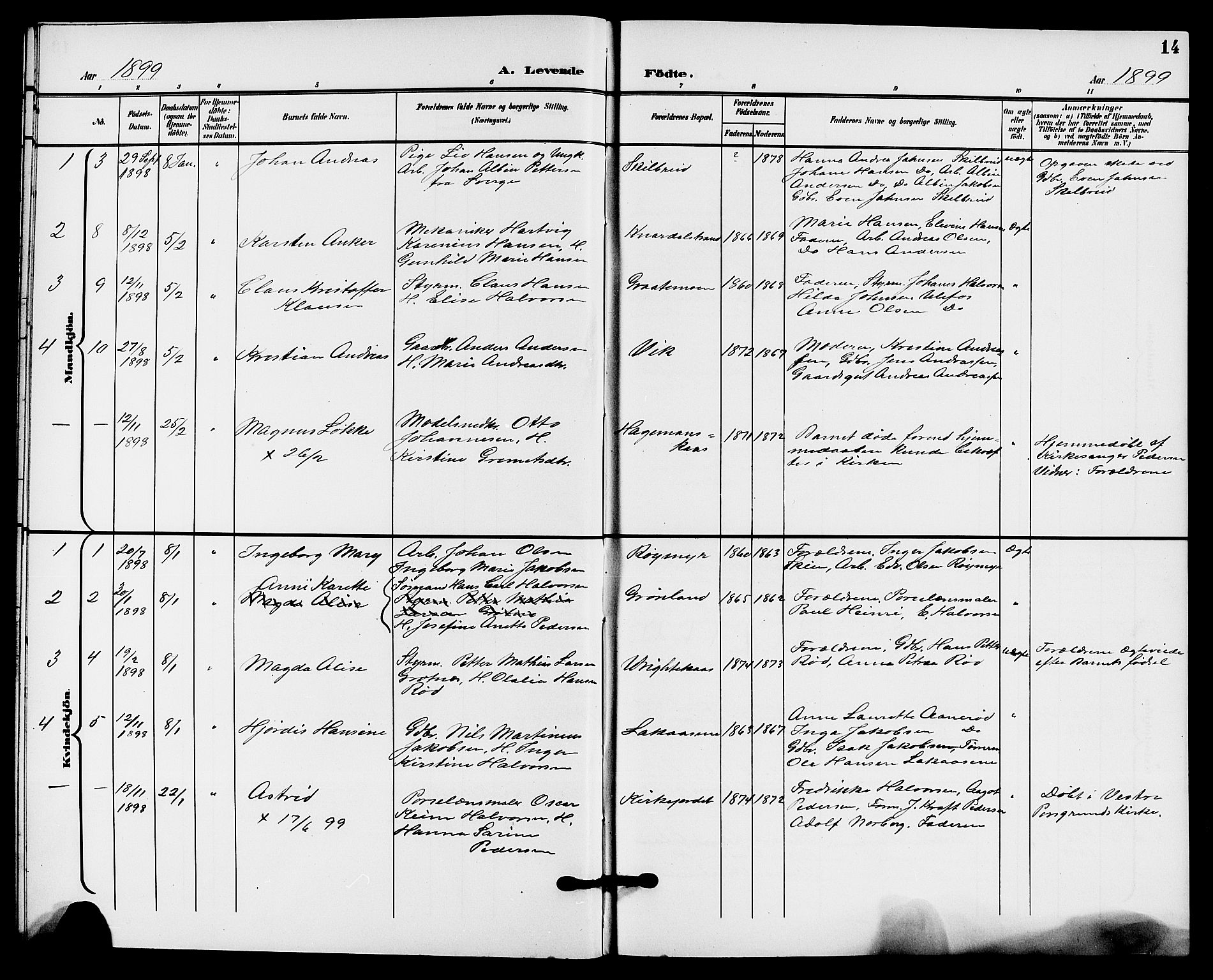 Solum kirkebøker, AV/SAKO-A-306/G/Ga/L0008: Klokkerbok nr. I 8, 1898-1909, s. 14
