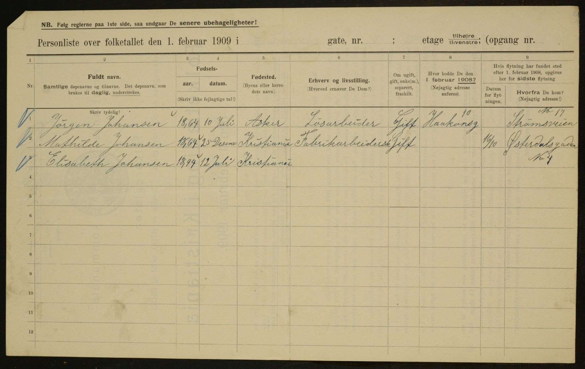 OBA, Kommunal folketelling 1.2.1909 for Kristiania kjøpstad, 1909, s. 117089