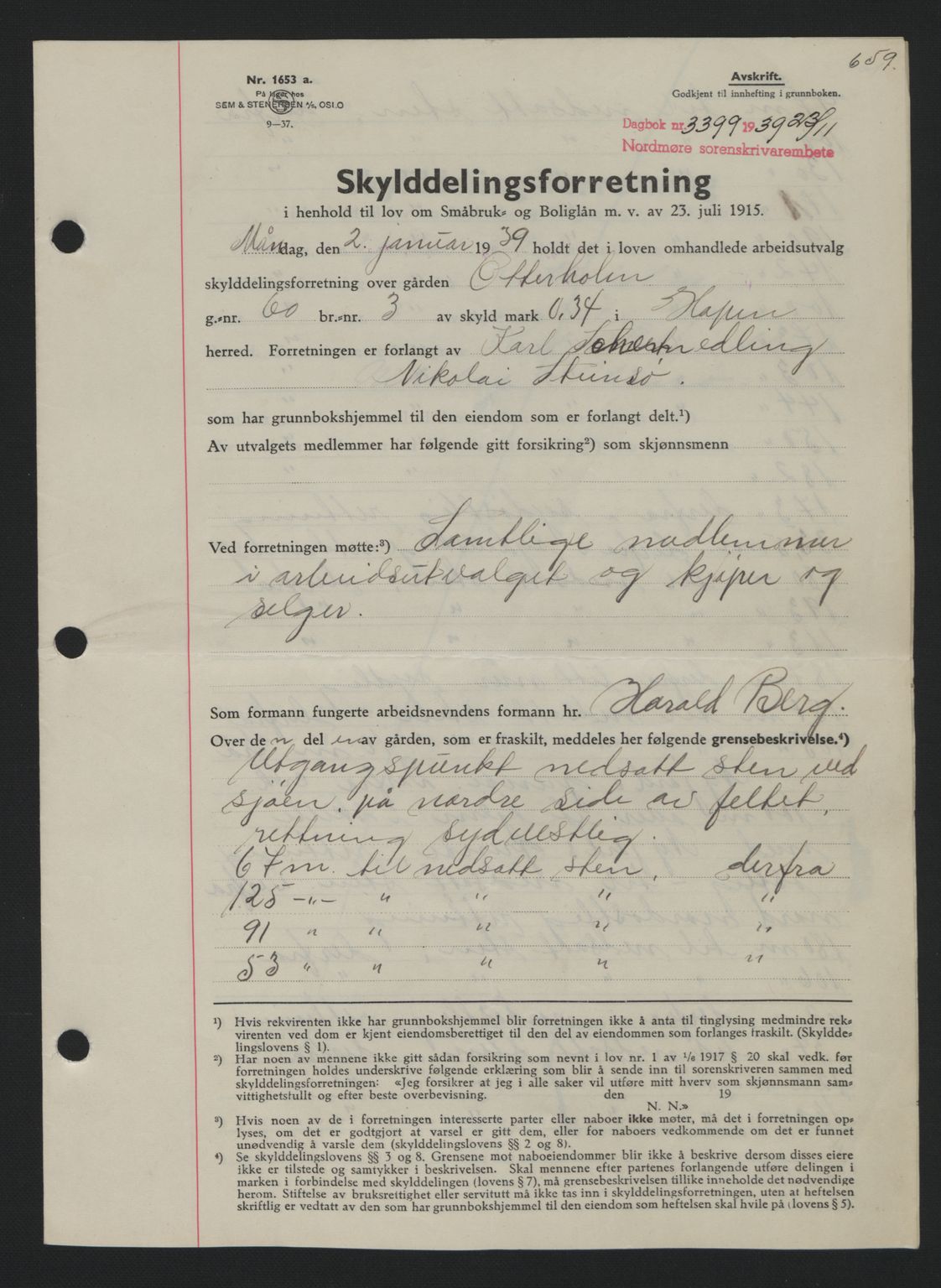 Nordmøre sorenskriveri, SAT/A-4132/1/2/2Ca: Pantebok nr. A87, 1939-1940, Dagboknr: 3399/1939