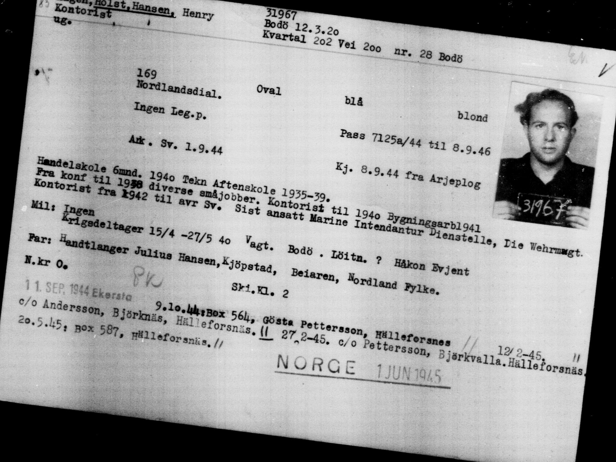 Utenriksstasjonene, Legasjonen i Stockholm, Flyktningkontoret, AV/RA-S-6753/V/Va/L0013: Kjesäterkartoteket, flyktninger med registreringsnr. 31500-34731, 1940-1945, s. 517
