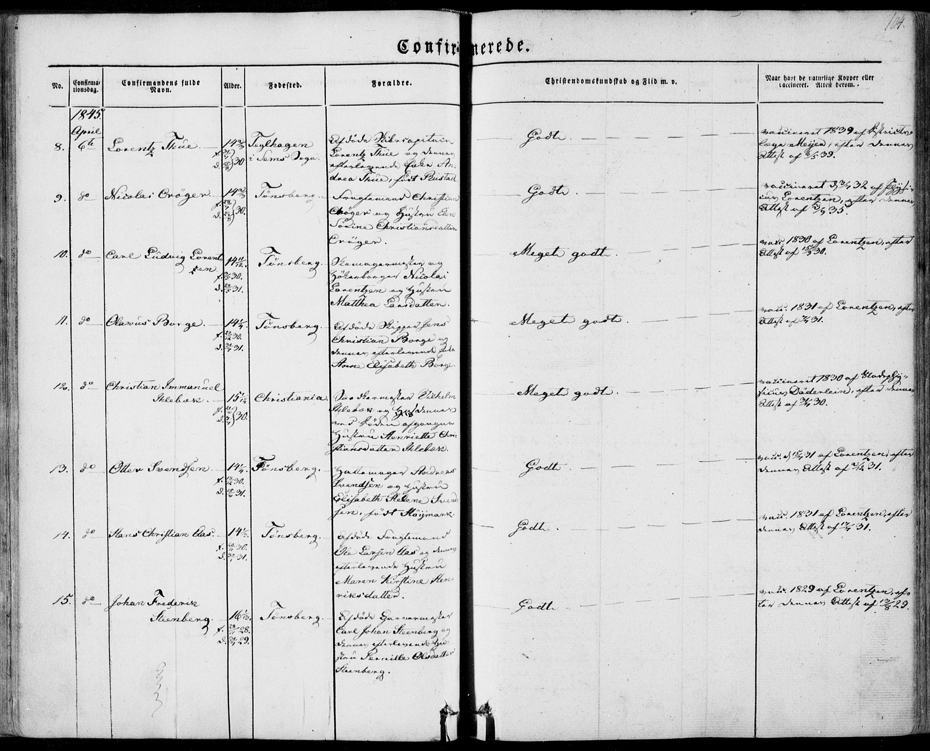 Tønsberg kirkebøker, AV/SAKO-A-330/F/Fa/L0007: Ministerialbok nr. I 7, 1845-1854, s. 104