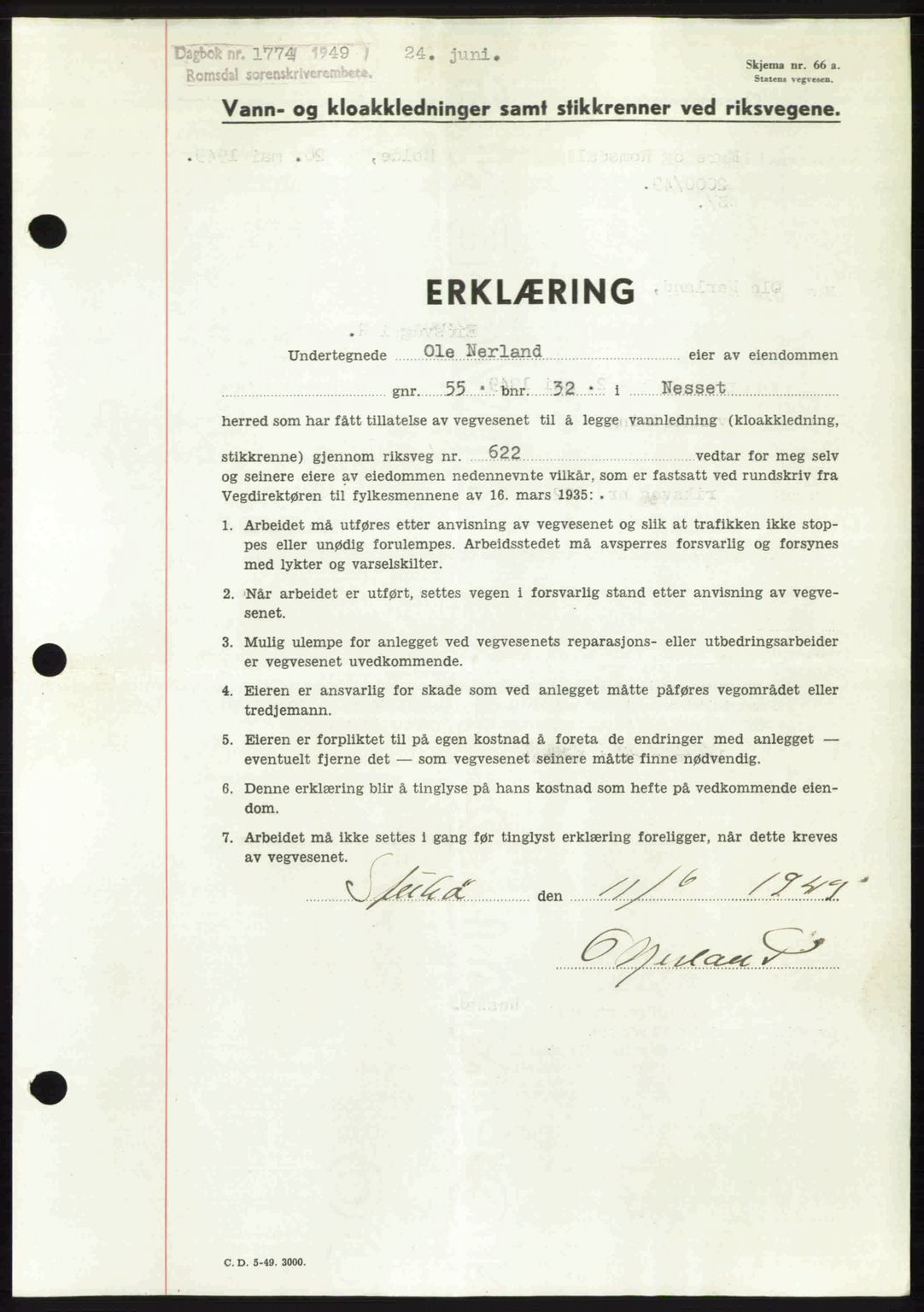 Romsdal sorenskriveri, SAT/A-4149/1/2/2C: Pantebok nr. A30, 1949-1949, Dagboknr: 1774/1949