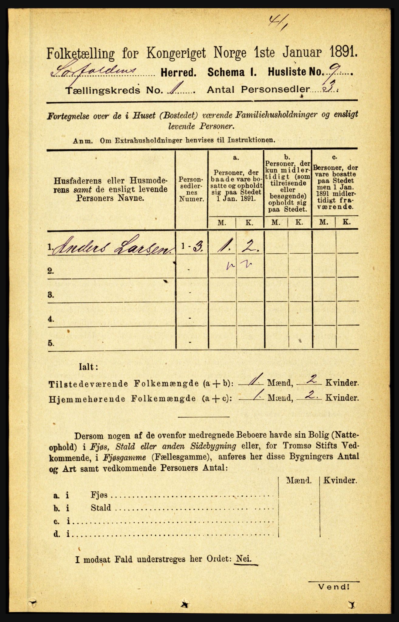 RA, Folketelling 1891 for 1845 Sørfold herred, 1891, s. 34