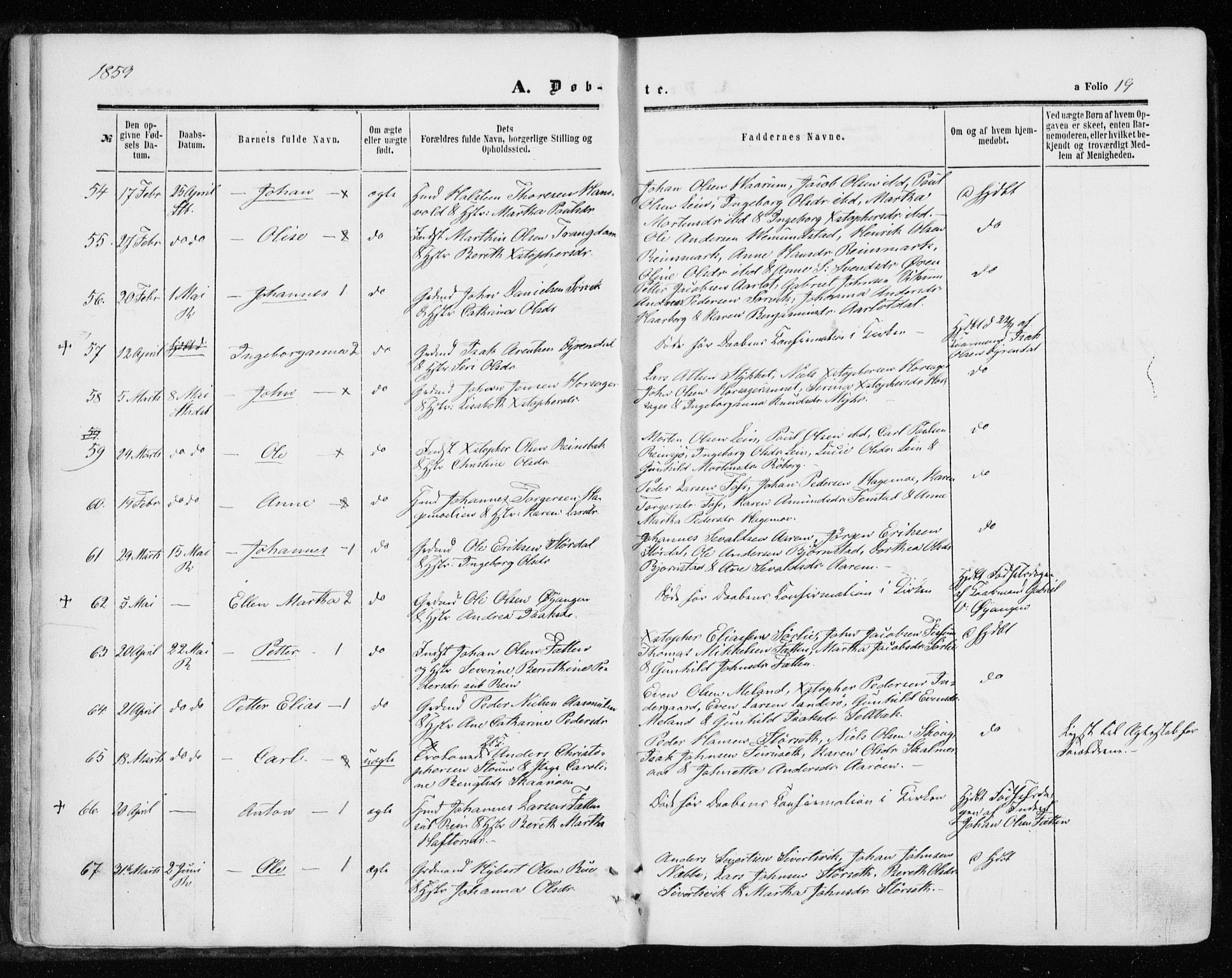 Ministerialprotokoller, klokkerbøker og fødselsregistre - Sør-Trøndelag, SAT/A-1456/646/L0612: Ministerialbok nr. 646A10, 1858-1869, s. 19