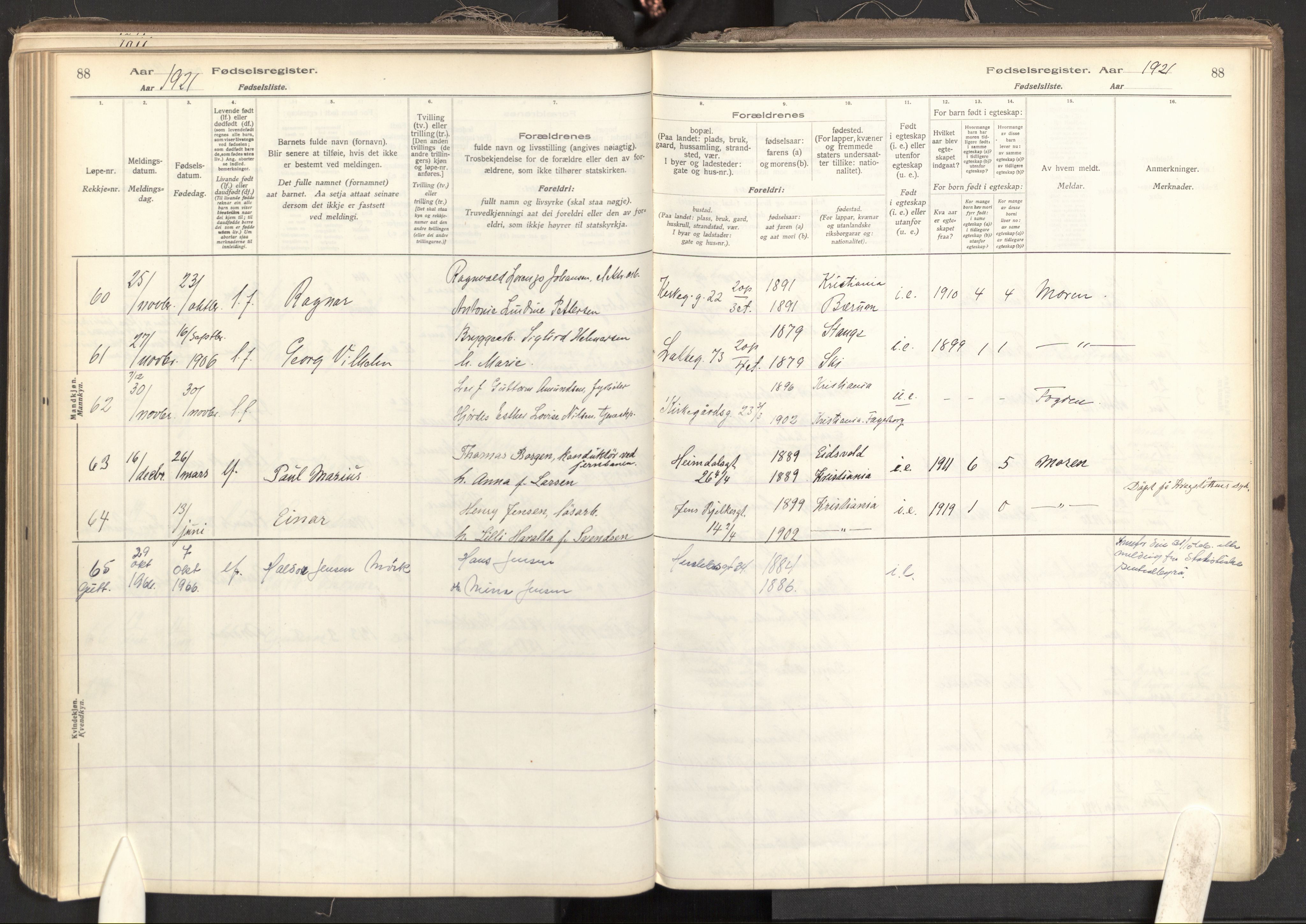 Tøyen prestekontor Kirkebøker, AV/SAO-A-10167a/J/Ja/L0001: Fødselsregister nr. 1, 1916-1944, s. 88