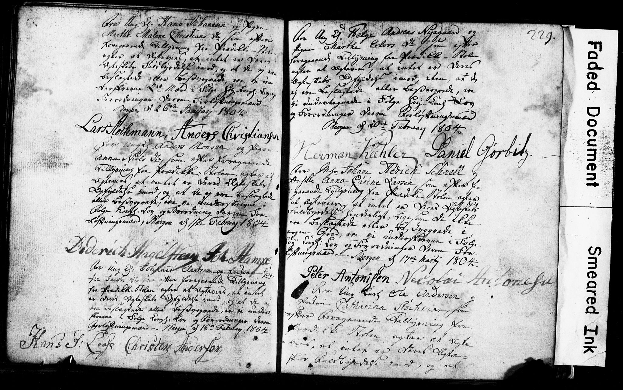 Korskirken sokneprestembete, SAB/A-76101: Forlovererklæringer nr. II.5.1, 1776-1816, s. 229