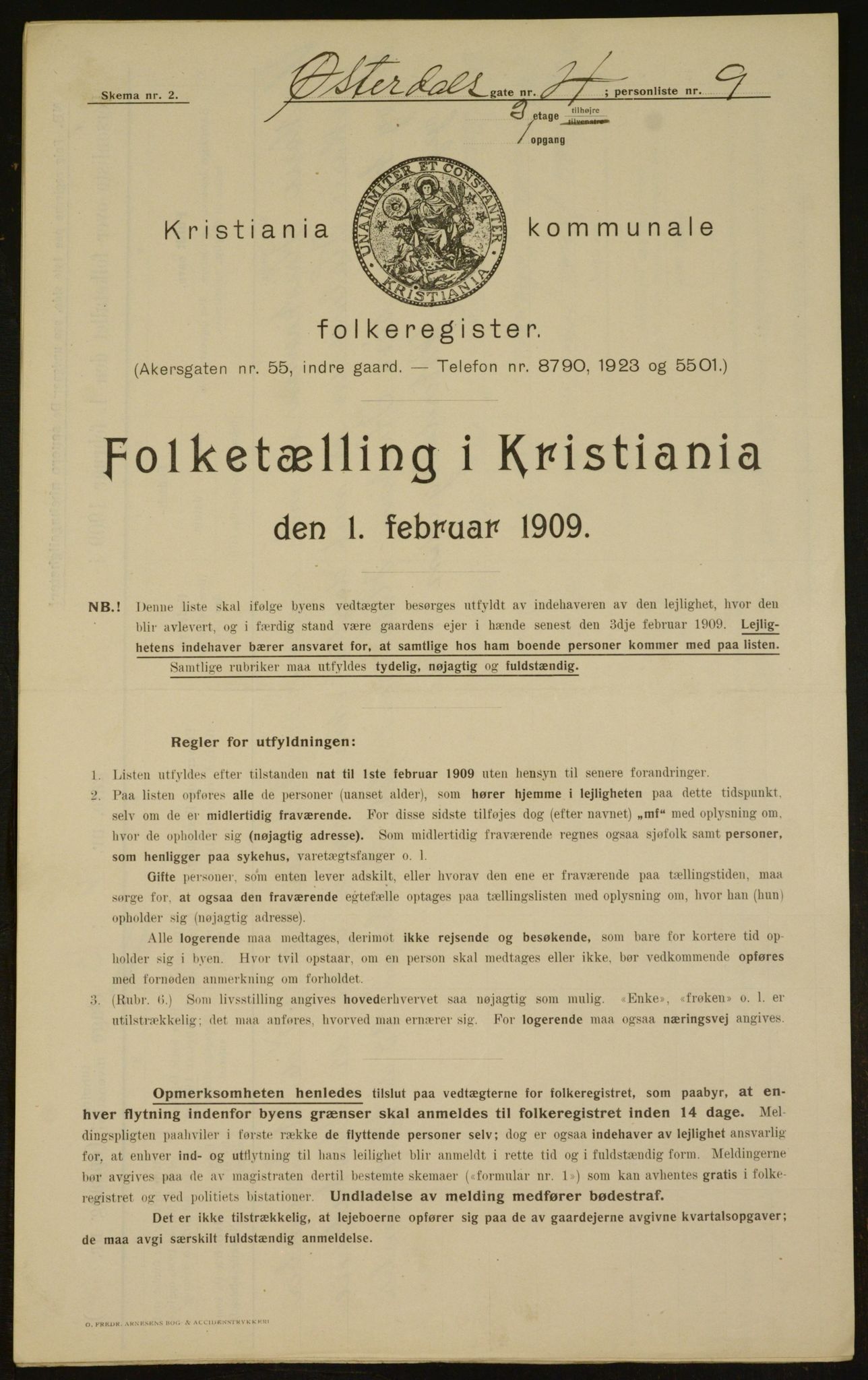 OBA, Kommunal folketelling 1.2.1909 for Kristiania kjøpstad, 1909, s. 117102