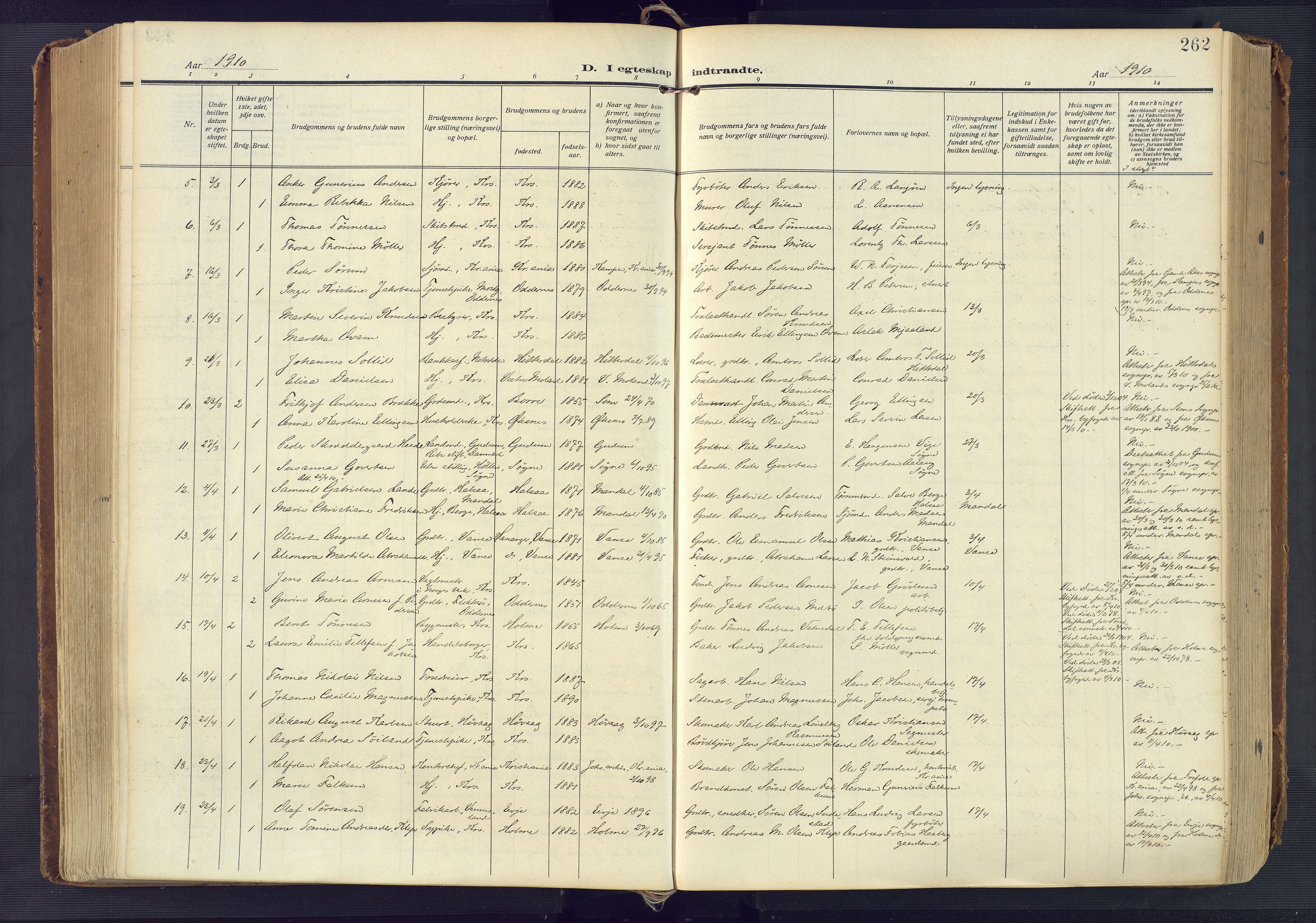 Kristiansand domprosti, AV/SAK-1112-0006/F/Fa/L0023: Ministerialbok nr. A 22, 1909-1917, s. 262
