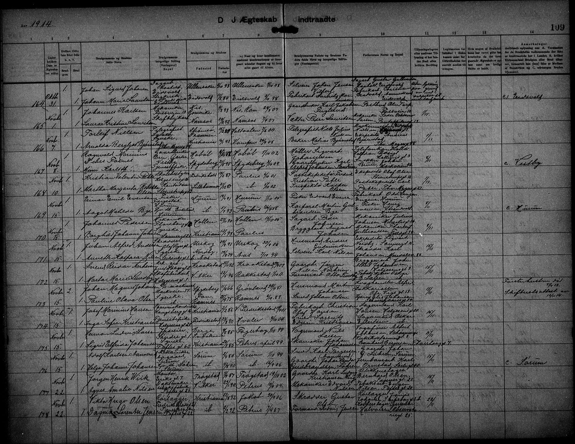 Paulus prestekontor Kirkebøker, AV/SAO-A-10871/F/Fa/L0017: Ministerialbok nr. 17, 1906-1917, s. 109