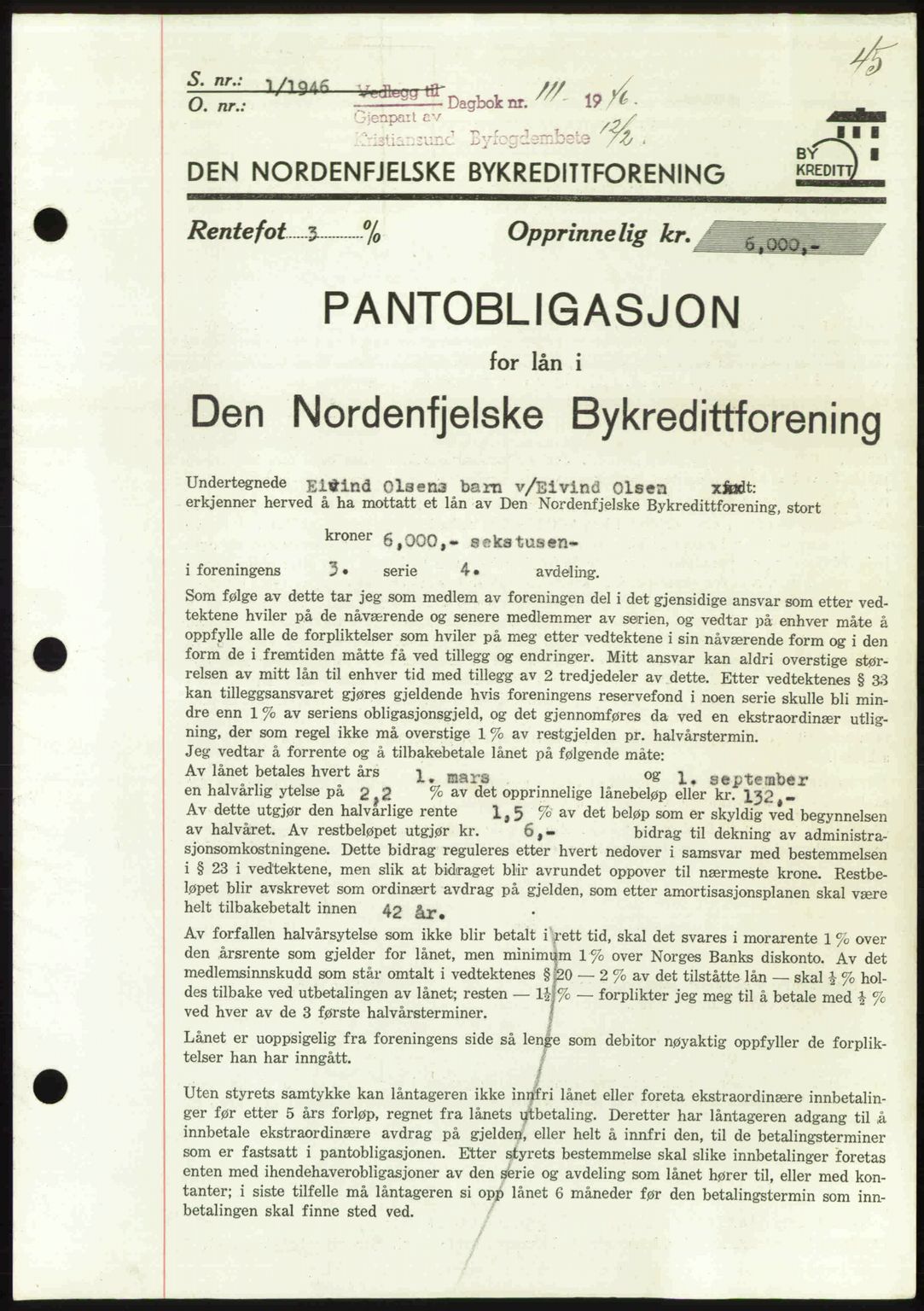 Kristiansund byfogd, SAT/A-4587/A/27: Pantebok nr. 40, 1946-1946, Dagboknr: 111/1946