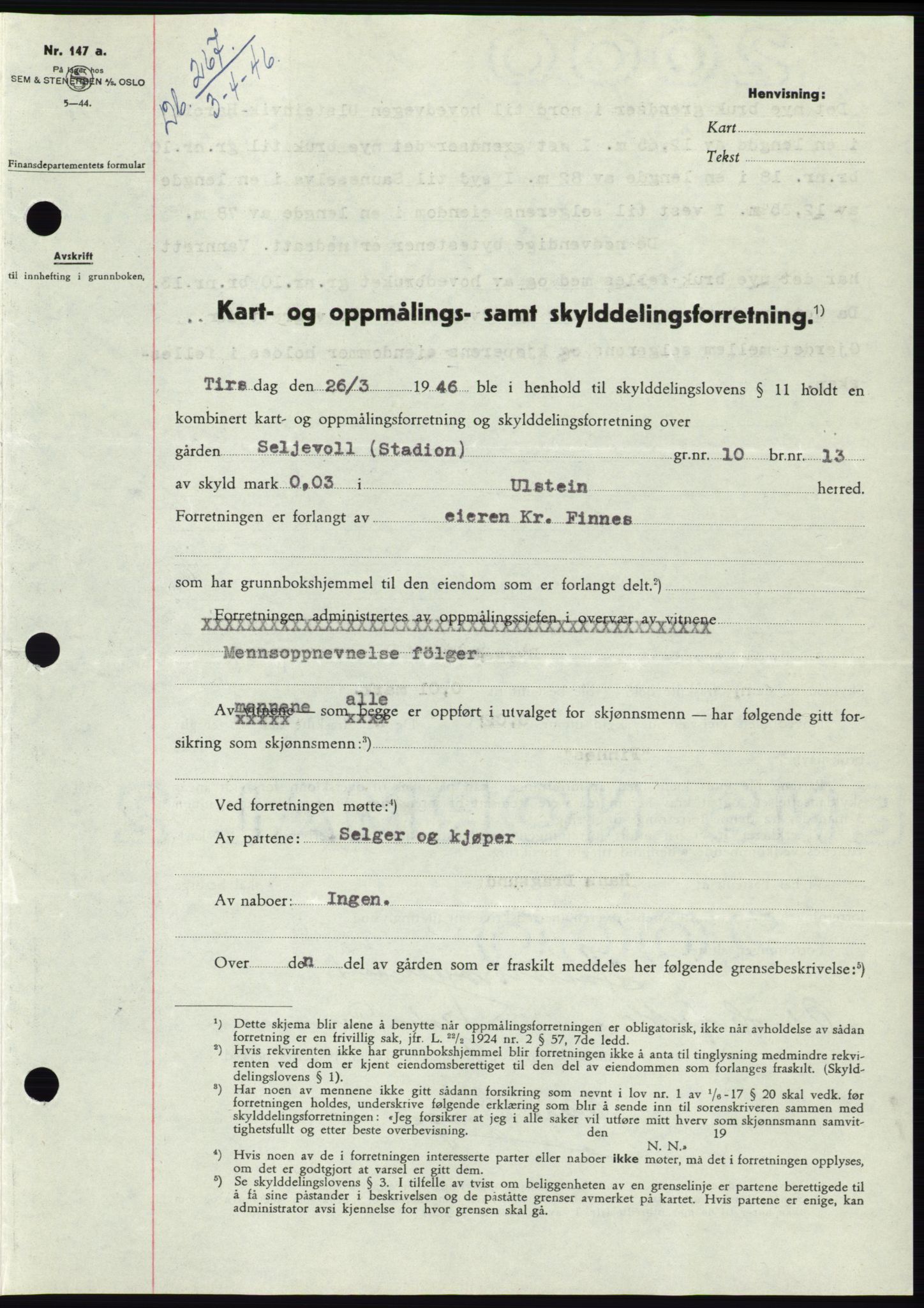 Søre Sunnmøre sorenskriveri, SAT/A-4122/1/2/2C/L0078: Pantebok nr. 4A, 1946-1946, Dagboknr: 267/1946