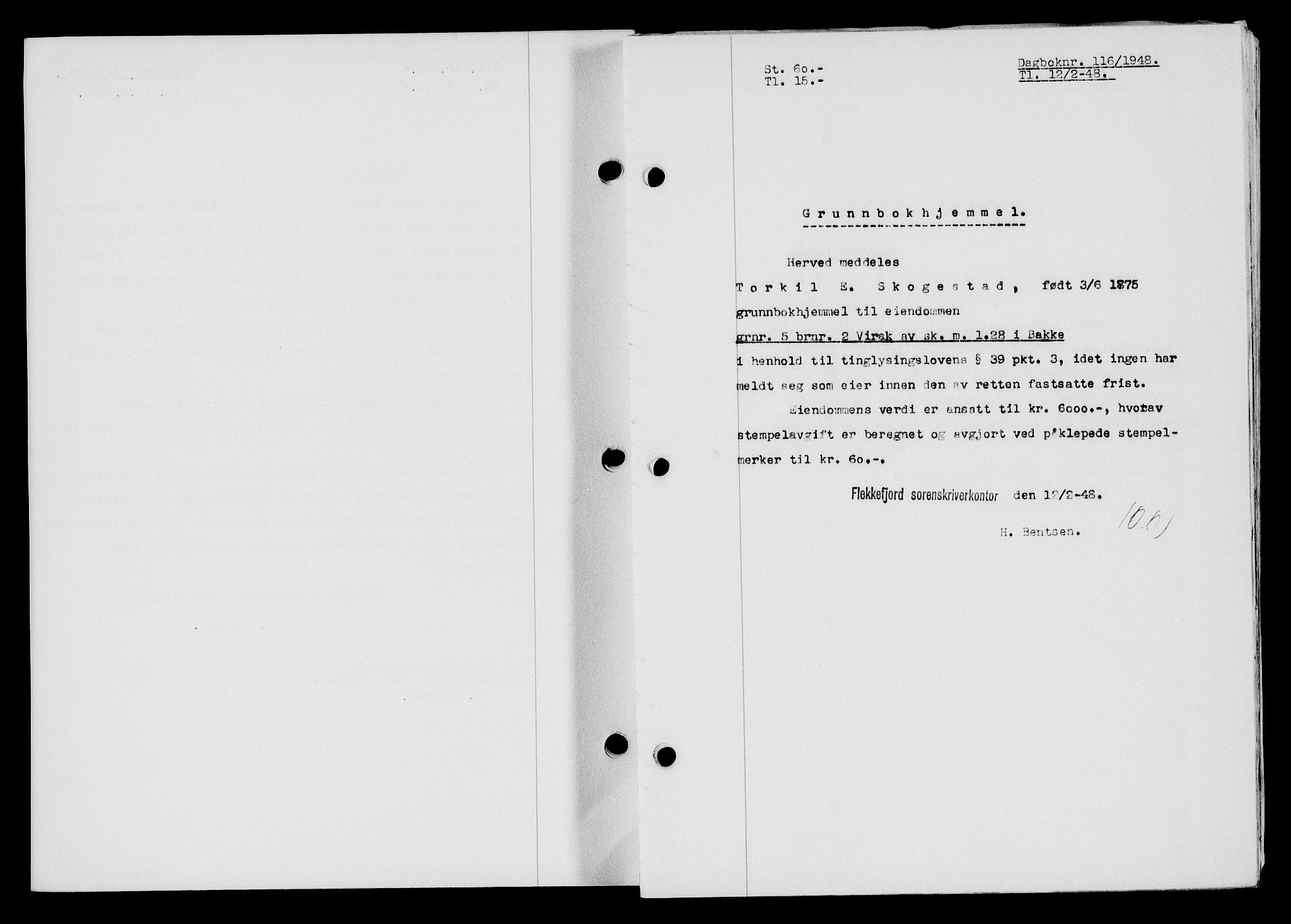 Flekkefjord sorenskriveri, SAK/1221-0001/G/Gb/Gba/L0063: Pantebok nr. A-11, 1947-1948, Dagboknr: 116/1948