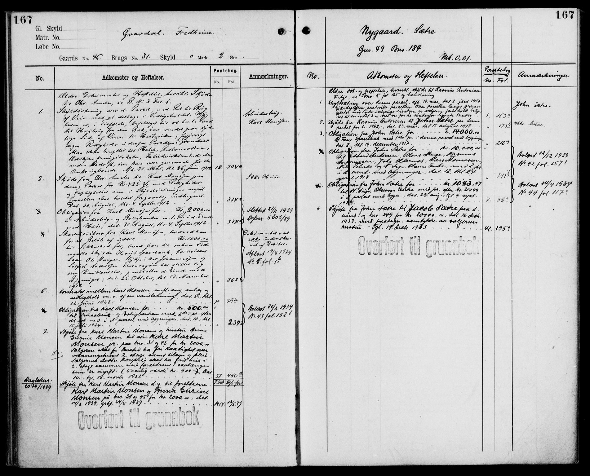 Midhordland sorenskriveri, AV/SAB-A-3001/1/G/Ga/Gab/L0110: Panteregister nr. II.A.b.110, s. 167