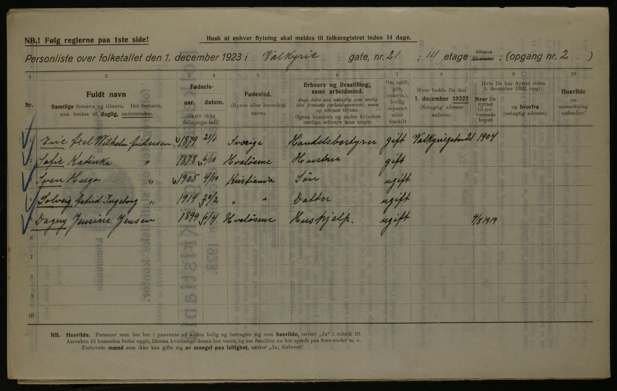 OBA, Kommunal folketelling 1.12.1923 for Kristiania, 1923, s. 134650