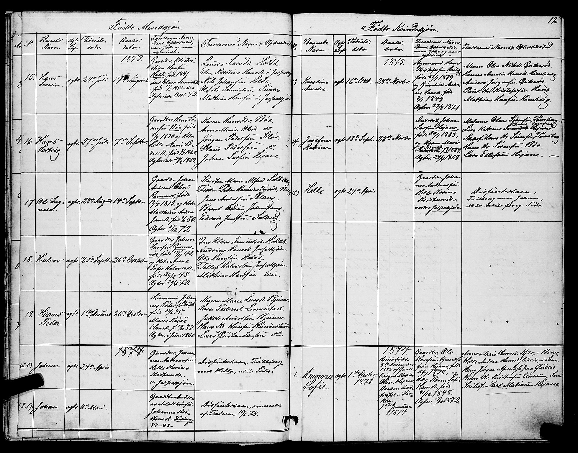 Ramnes kirkebøker, AV/SAKO-A-314/G/Ga/L0003: Klokkerbok nr. I 3, 1870-1896, s. 12