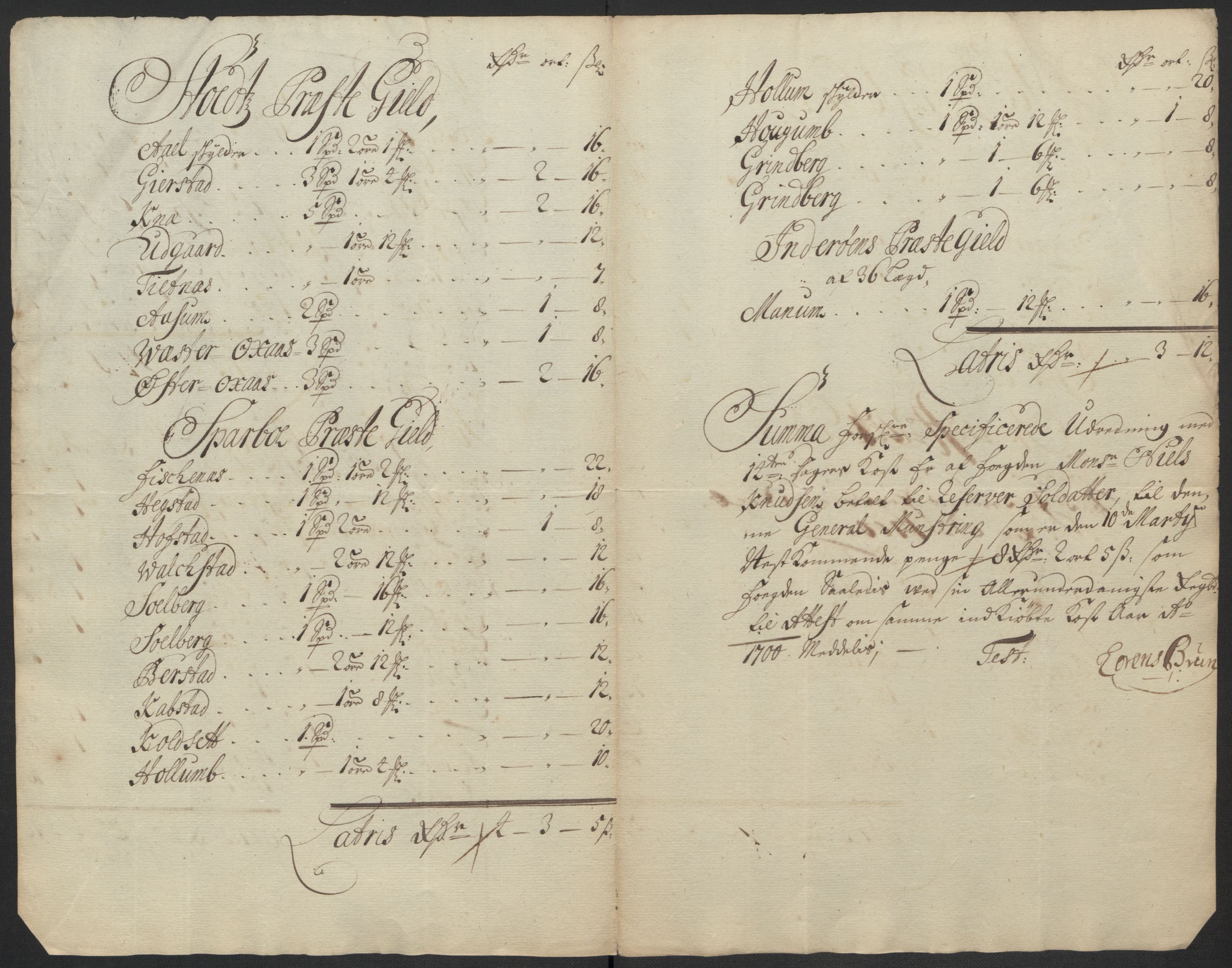 Rentekammeret inntil 1814, Reviderte regnskaper, Fogderegnskap, AV/RA-EA-4092/R63/L4311: Fogderegnskap Inderøy, 1700, s. 209