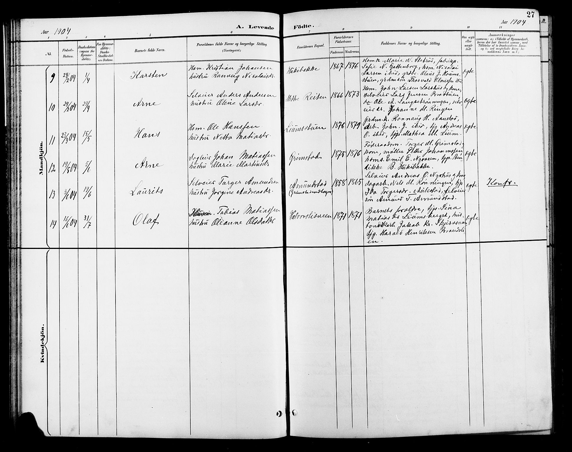 Østre Gausdal prestekontor, AV/SAH-PREST-092/H/Ha/Hab/L0003: Klokkerbok nr. 3, 1894-1915, s. 27