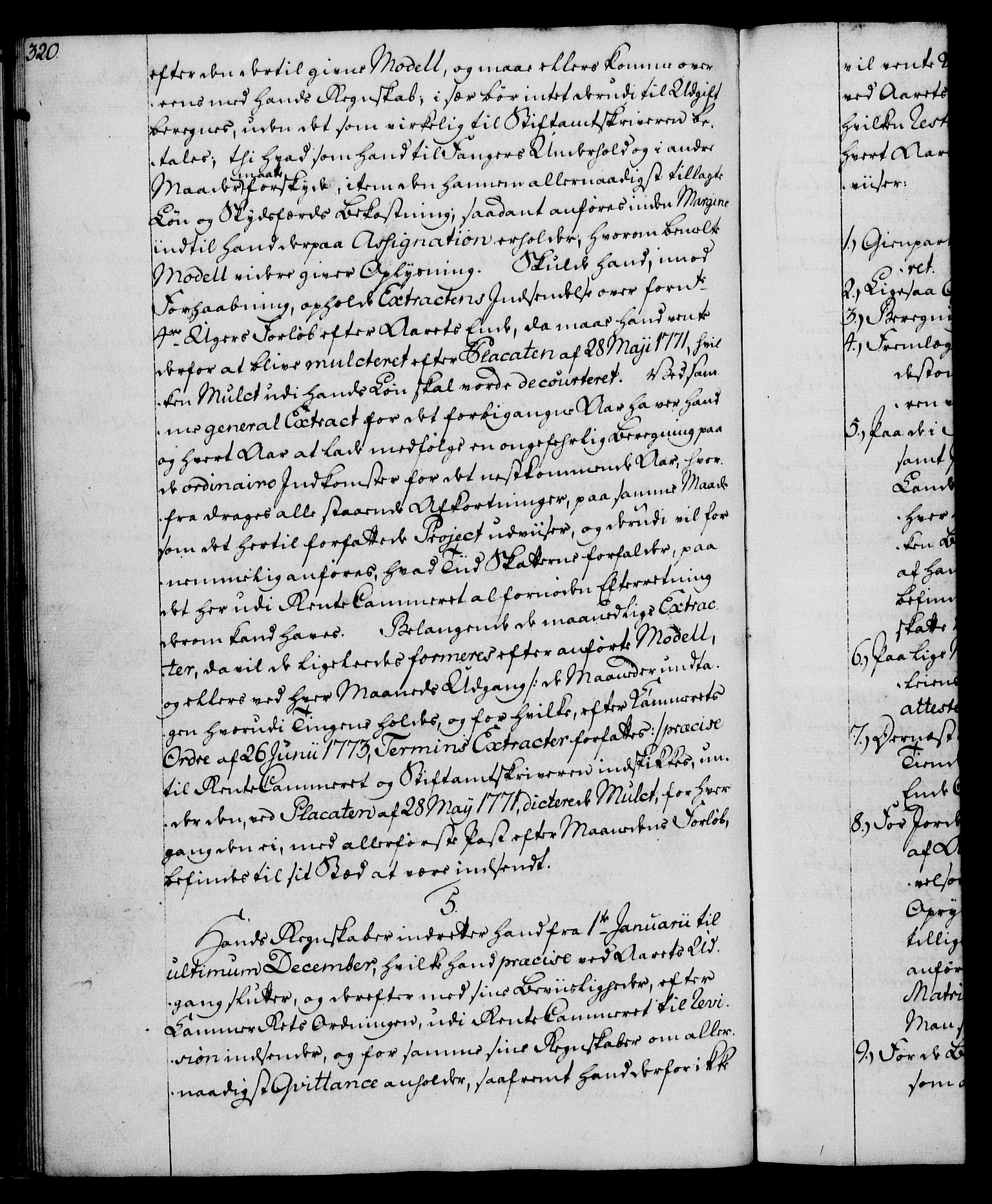 Rentekammeret, Kammerkanselliet, AV/RA-EA-3111/G/Gg/Ggi/L0003: Norsk instruksjonsprotokoll med register (merket RK 53.36), 1751-1775, s. 320