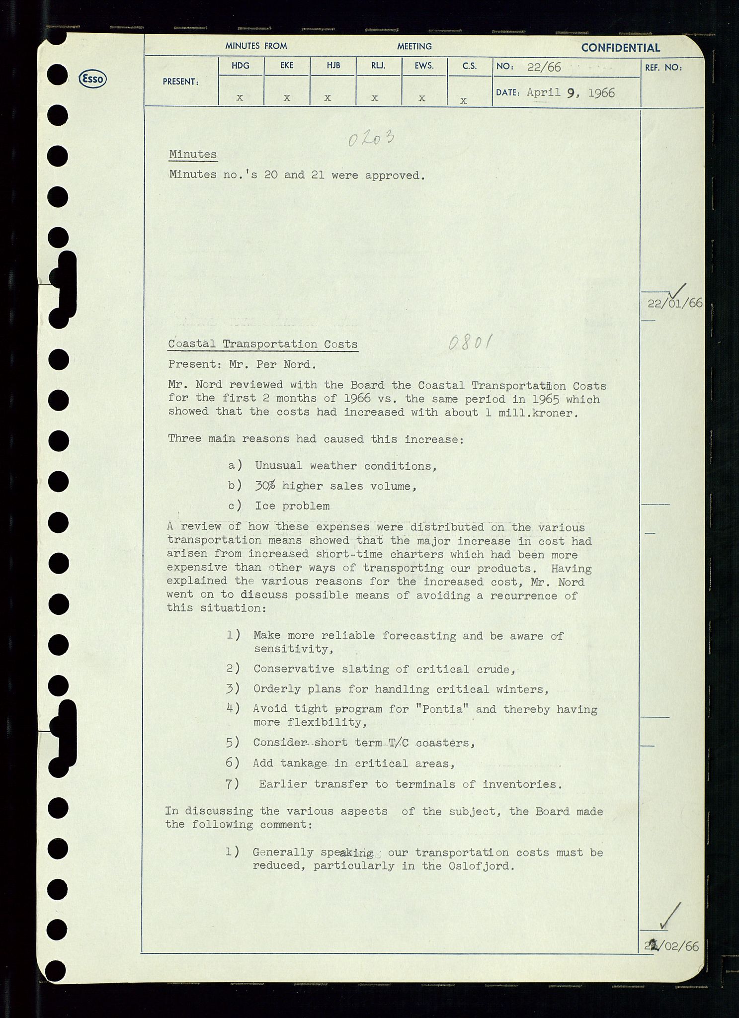 Pa 0982 - Esso Norge A/S, AV/SAST-A-100448/A/Aa/L0002/0002: Den administrerende direksjon Board minutes (styrereferater) / Den administrerende direksjon Board minutes (styrereferater), 1966, s. 50