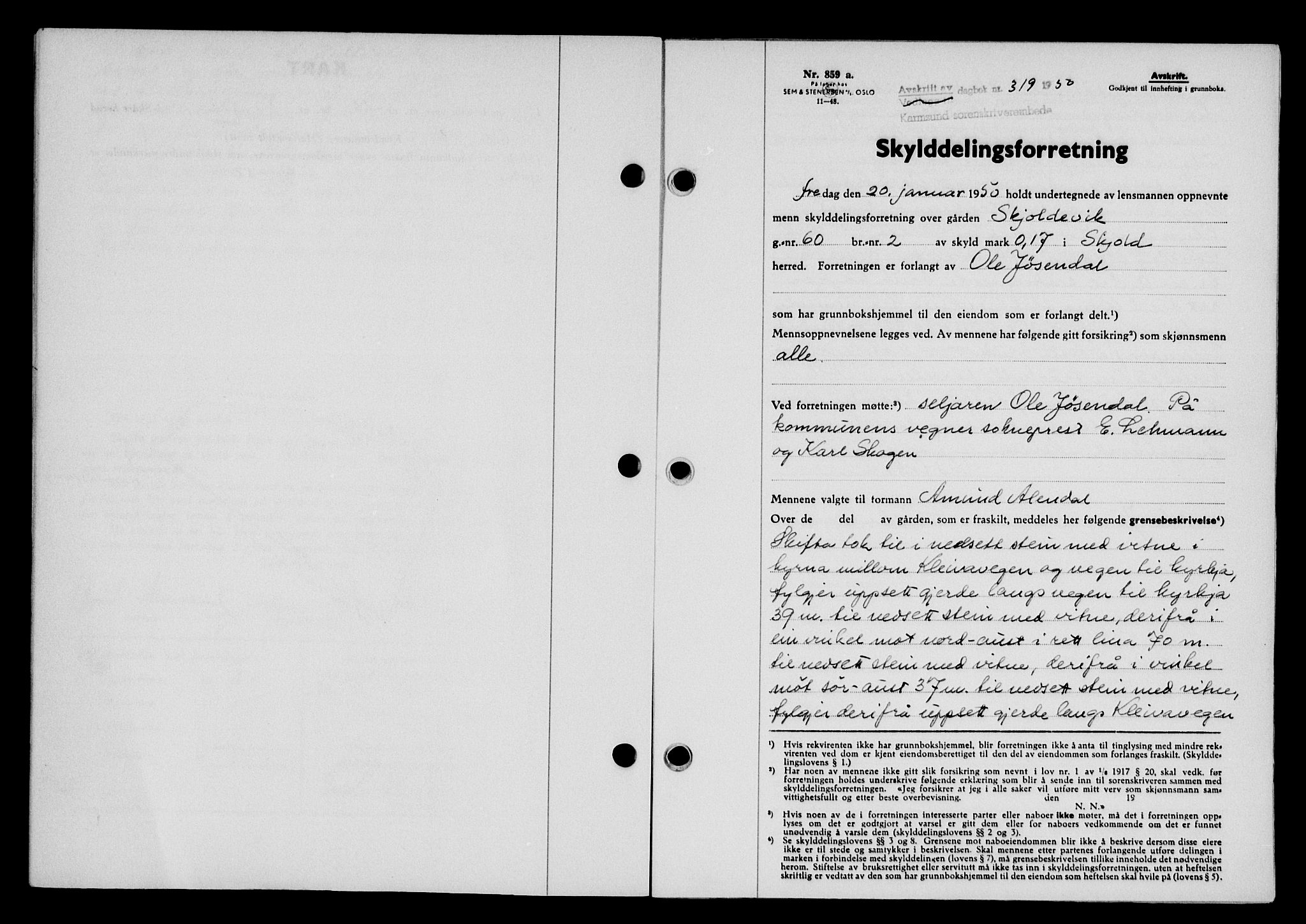 Karmsund sorenskriveri, SAST/A-100311/01/II/IIB/L0099: Pantebok nr. 79A, 1950-1950, Dagboknr: 319/1950