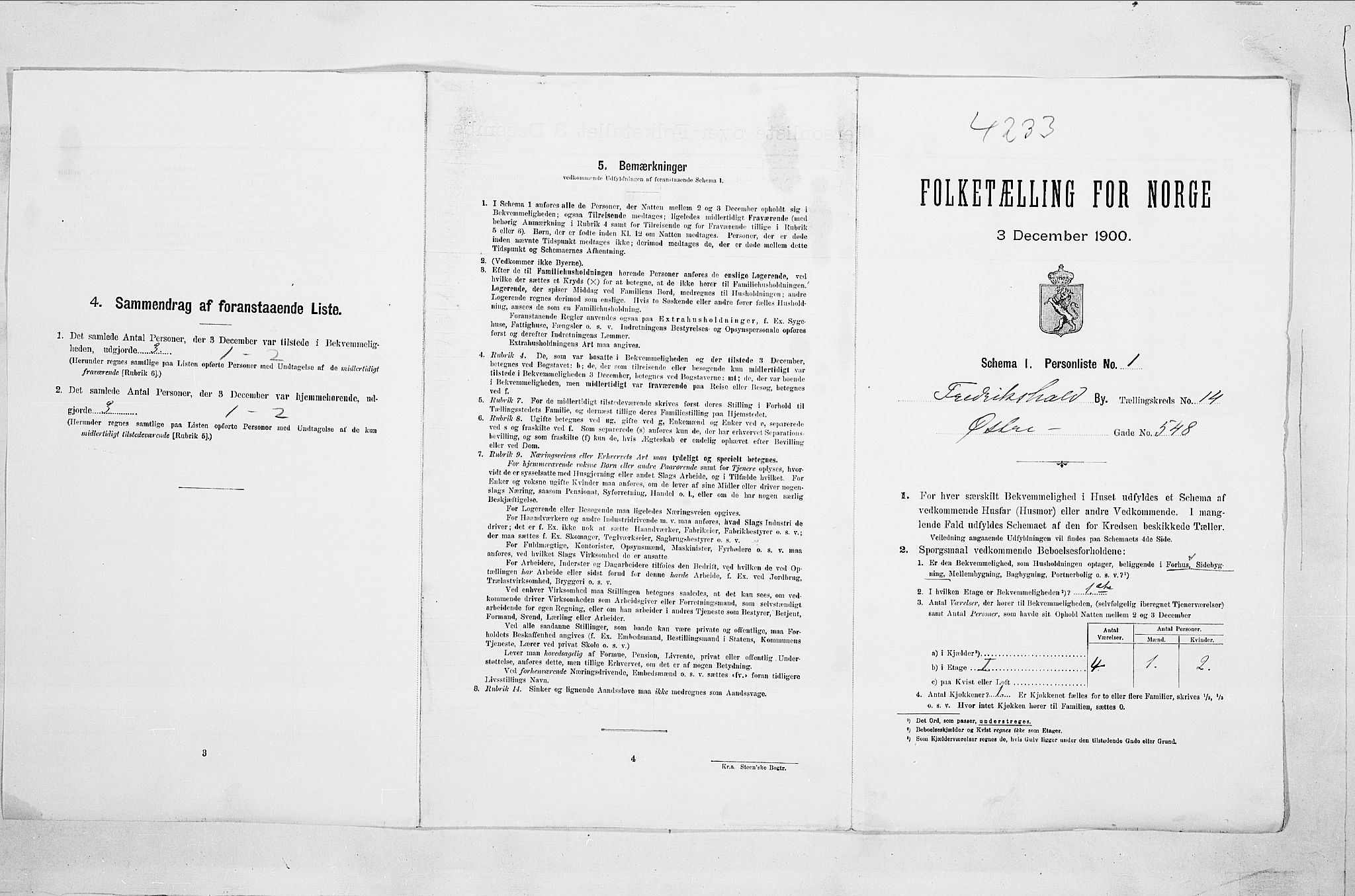 SAO, Folketelling 1900 for 0101 Fredrikshald kjøpstad, 1900