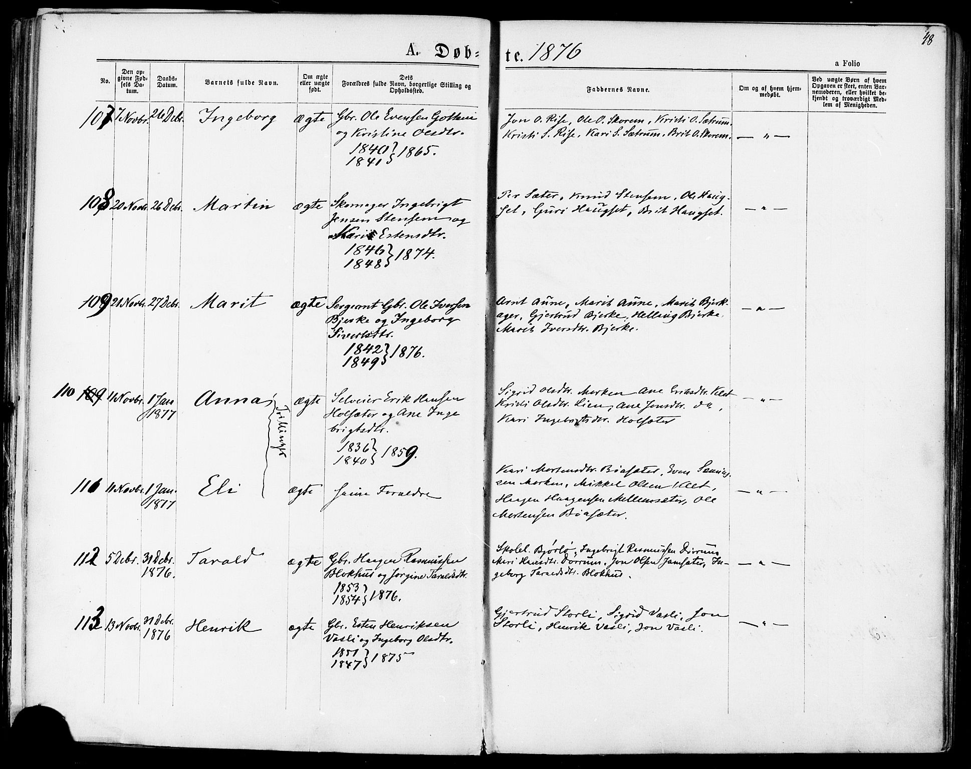 Ministerialprotokoller, klokkerbøker og fødselsregistre - Sør-Trøndelag, SAT/A-1456/678/L0900: Ministerialbok nr. 678A09, 1872-1881, s. 48