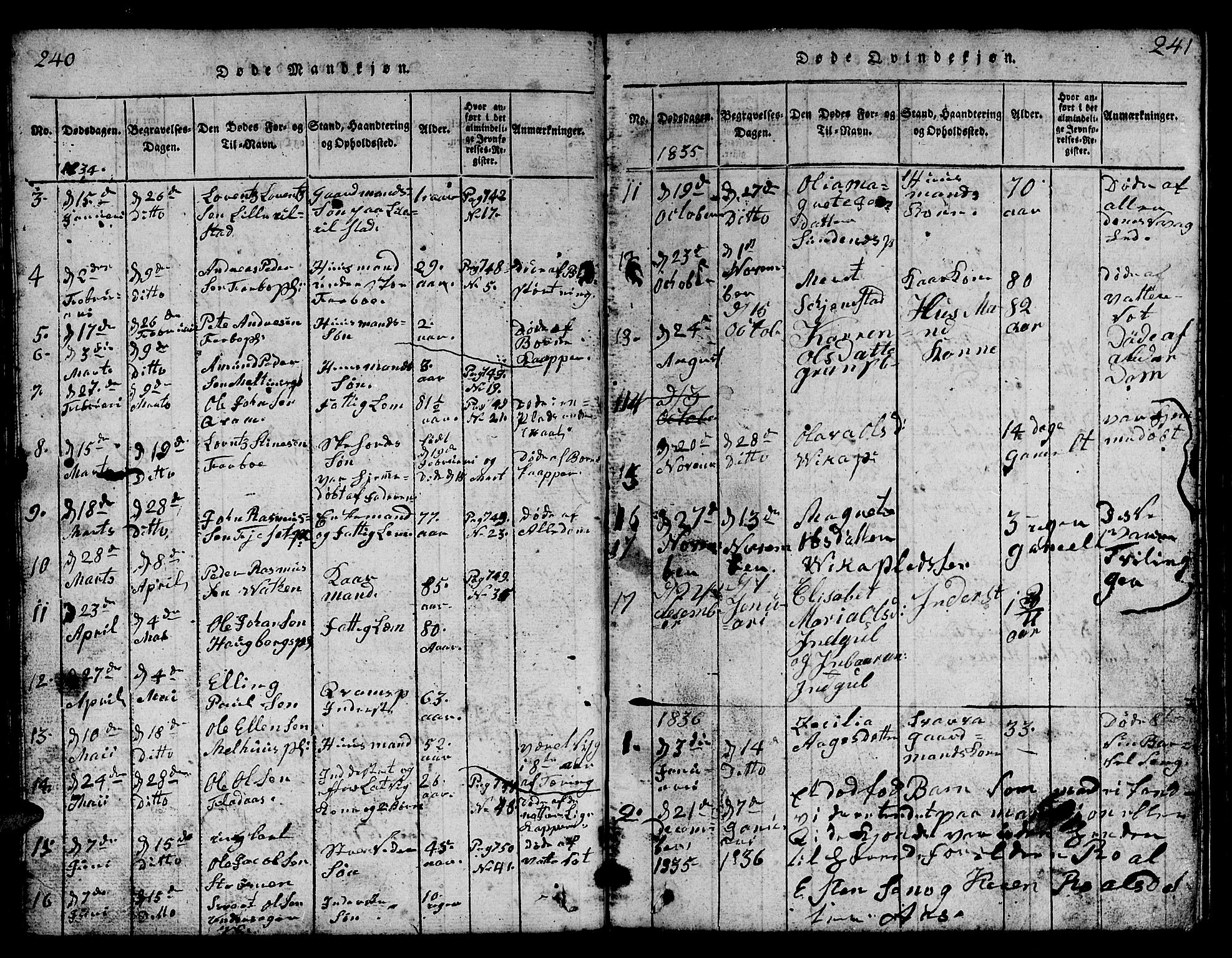 Ministerialprotokoller, klokkerbøker og fødselsregistre - Nord-Trøndelag, AV/SAT-A-1458/730/L0298: Klokkerbok nr. 730C01, 1816-1849, s. 240-241