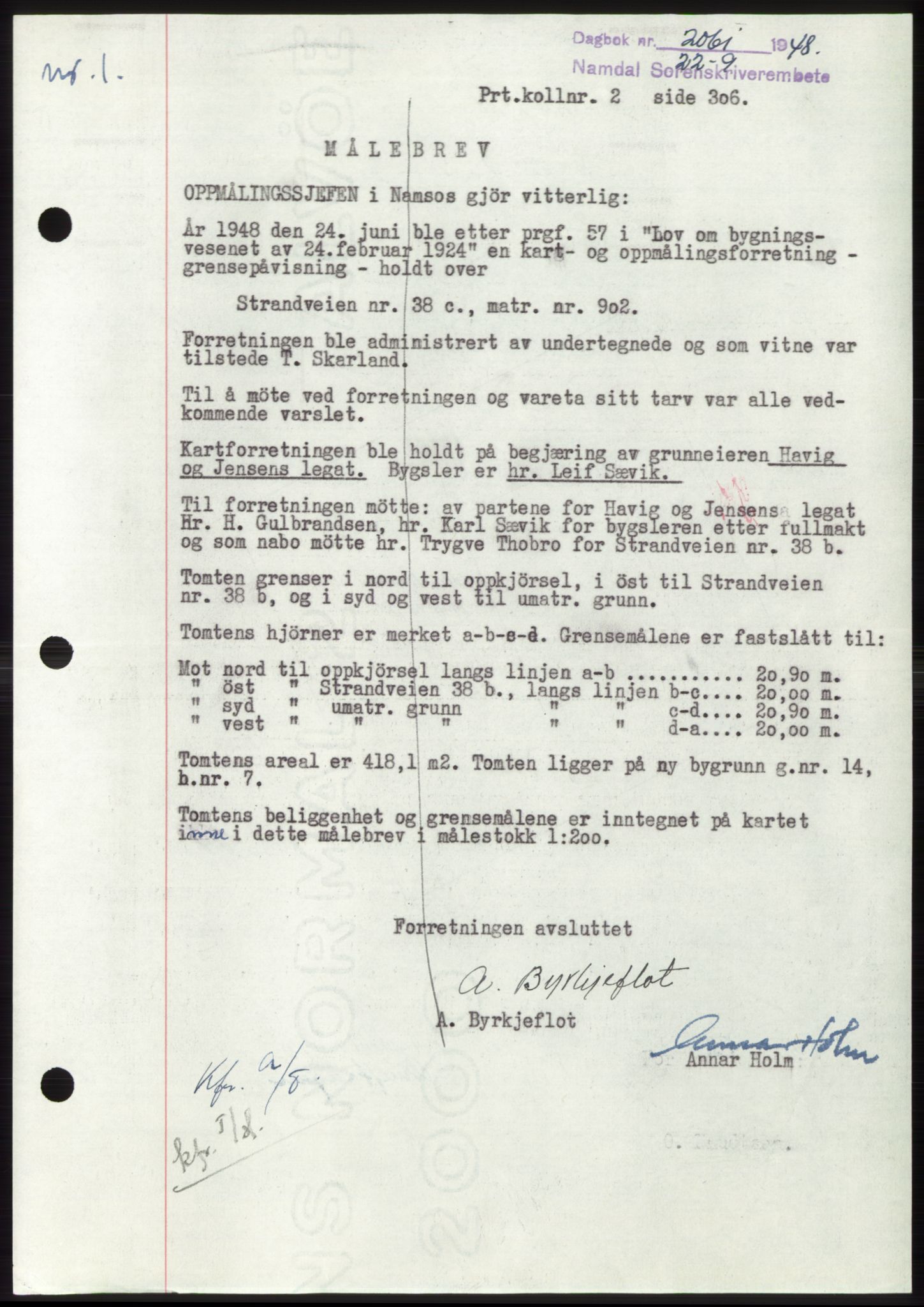 Namdal sorenskriveri, SAT/A-4133/1/2/2C: Pantebok nr. -, 1948-1948, Dagboknr: 2061/1948