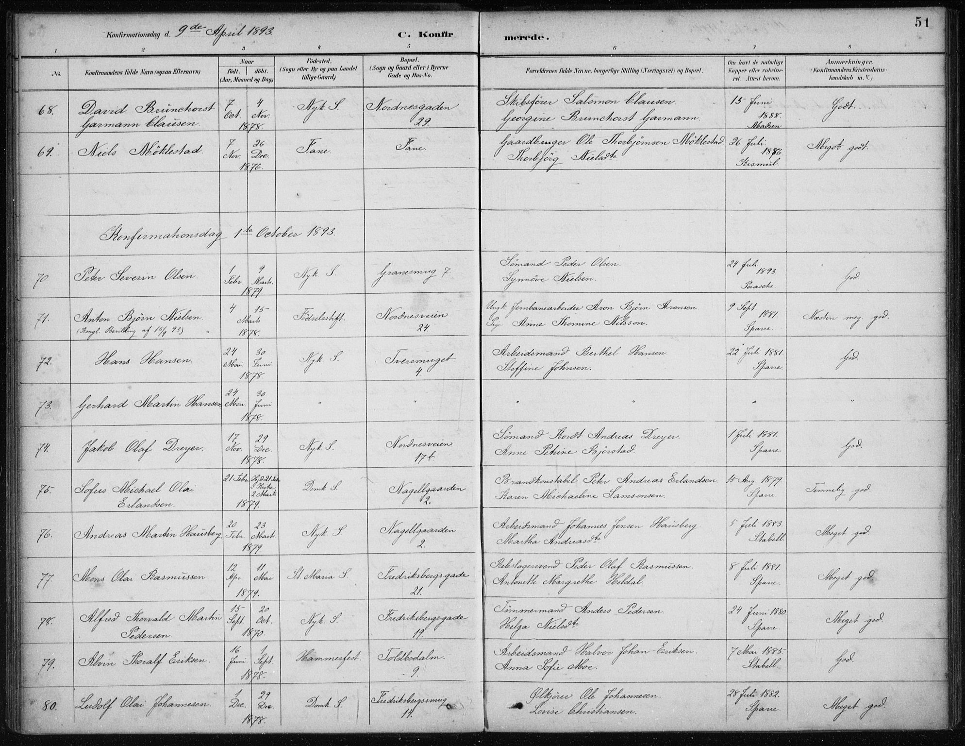 Nykirken Sokneprestembete, AV/SAB-A-77101/H/Haa/L0027: Ministerialbok nr. C 6, 1886-1913, s. 51