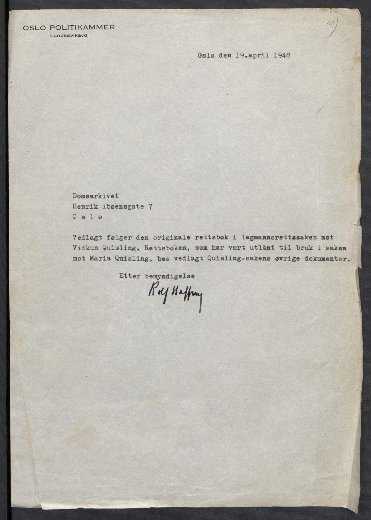 Landssvikarkivet, Oslo politikammer, AV/RA-S-3138-01/D/Da/L0003: Dnr. 29, 1945, s. 2383