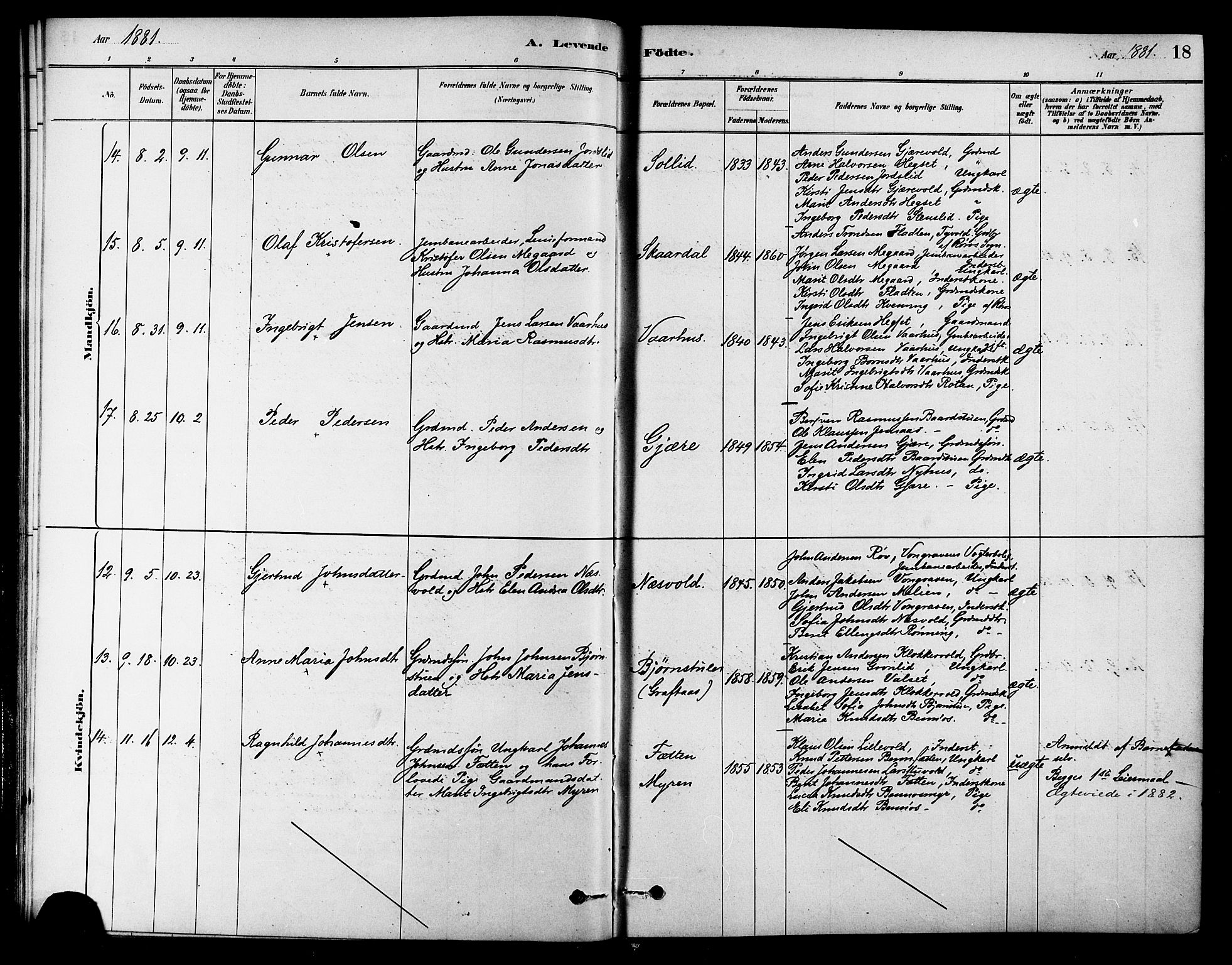Ministerialprotokoller, klokkerbøker og fødselsregistre - Sør-Trøndelag, AV/SAT-A-1456/686/L0983: Ministerialbok nr. 686A01, 1879-1890, s. 18