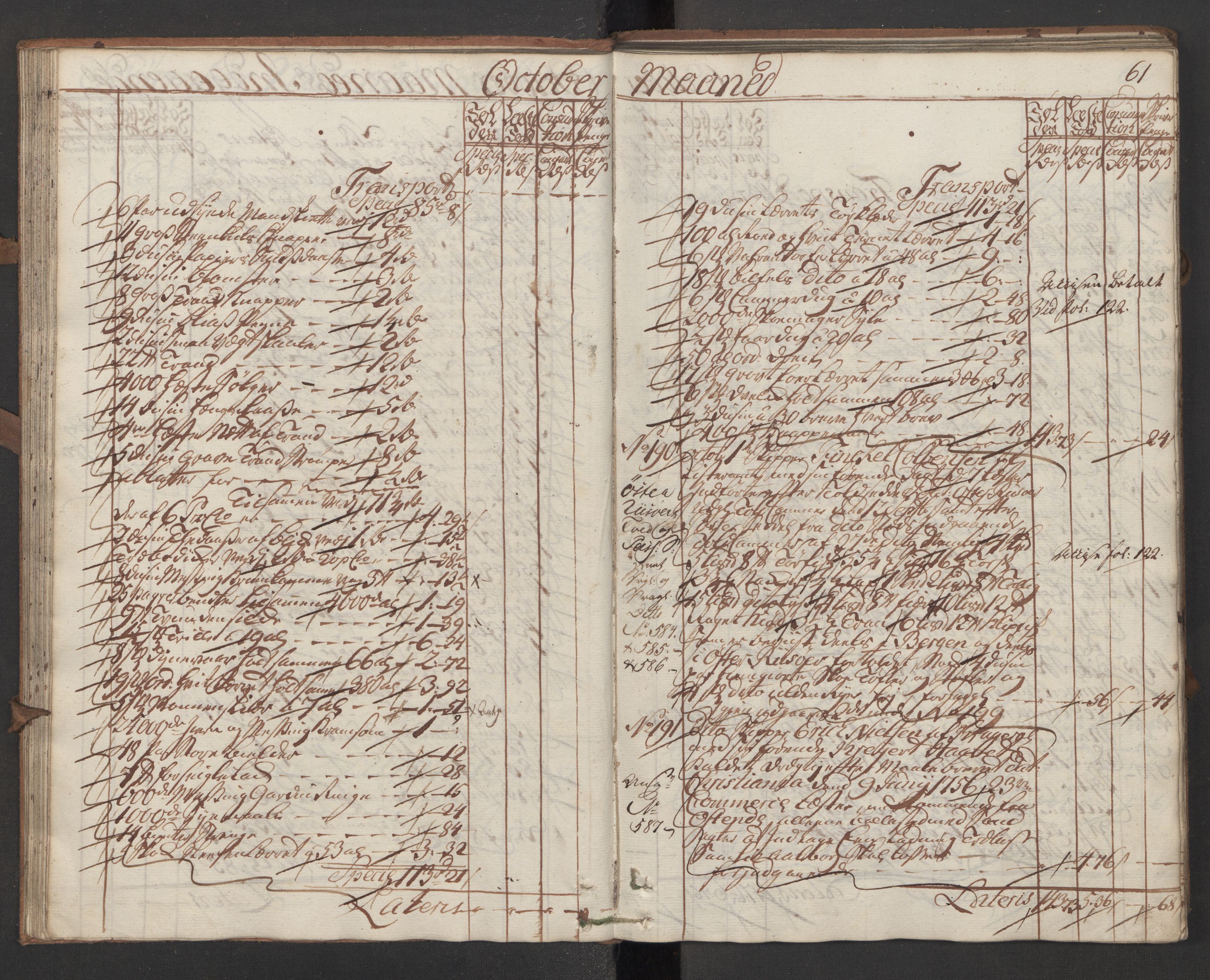 Generaltollkammeret, tollregnskaper, AV/RA-EA-5490/R13/L0028/0001: Tollregnskaper Kragerø / Inngående hovedtollbok, 1760, s. 60b-61a